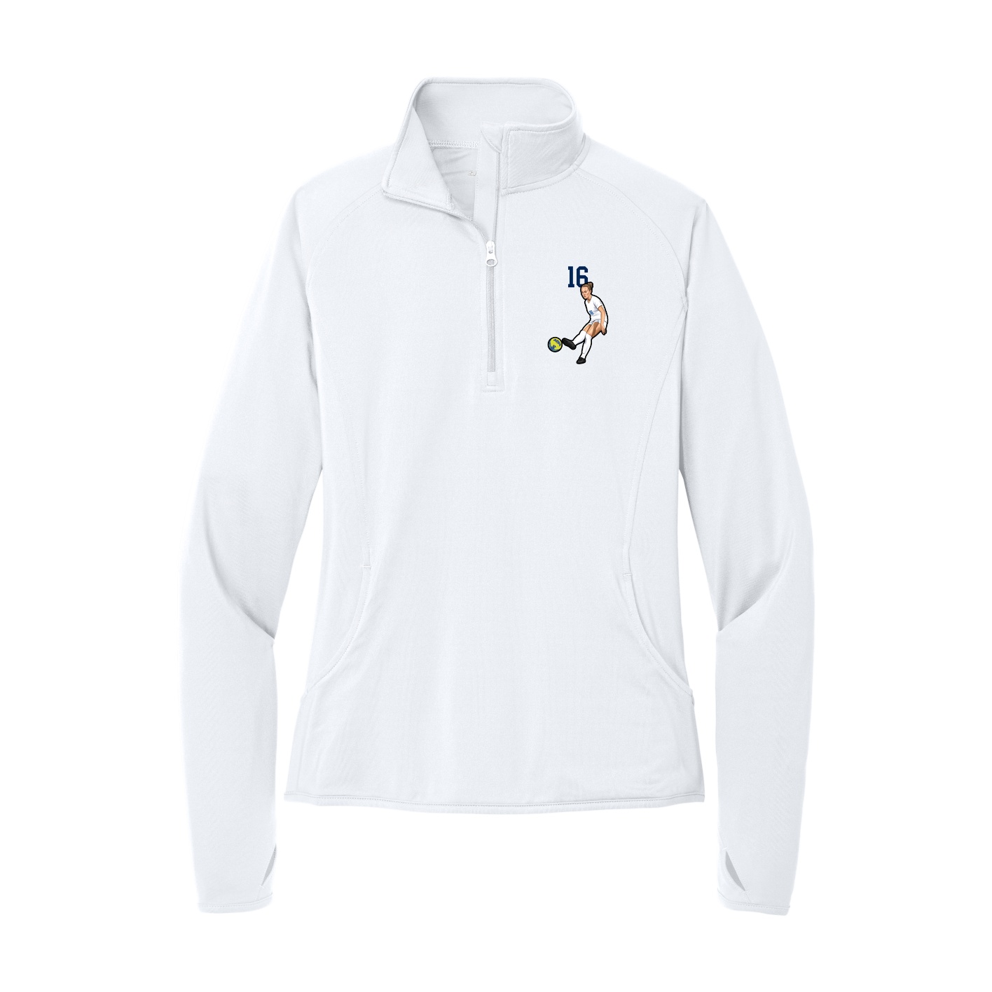 Women's Q-Zip Pullover — Number Top in White