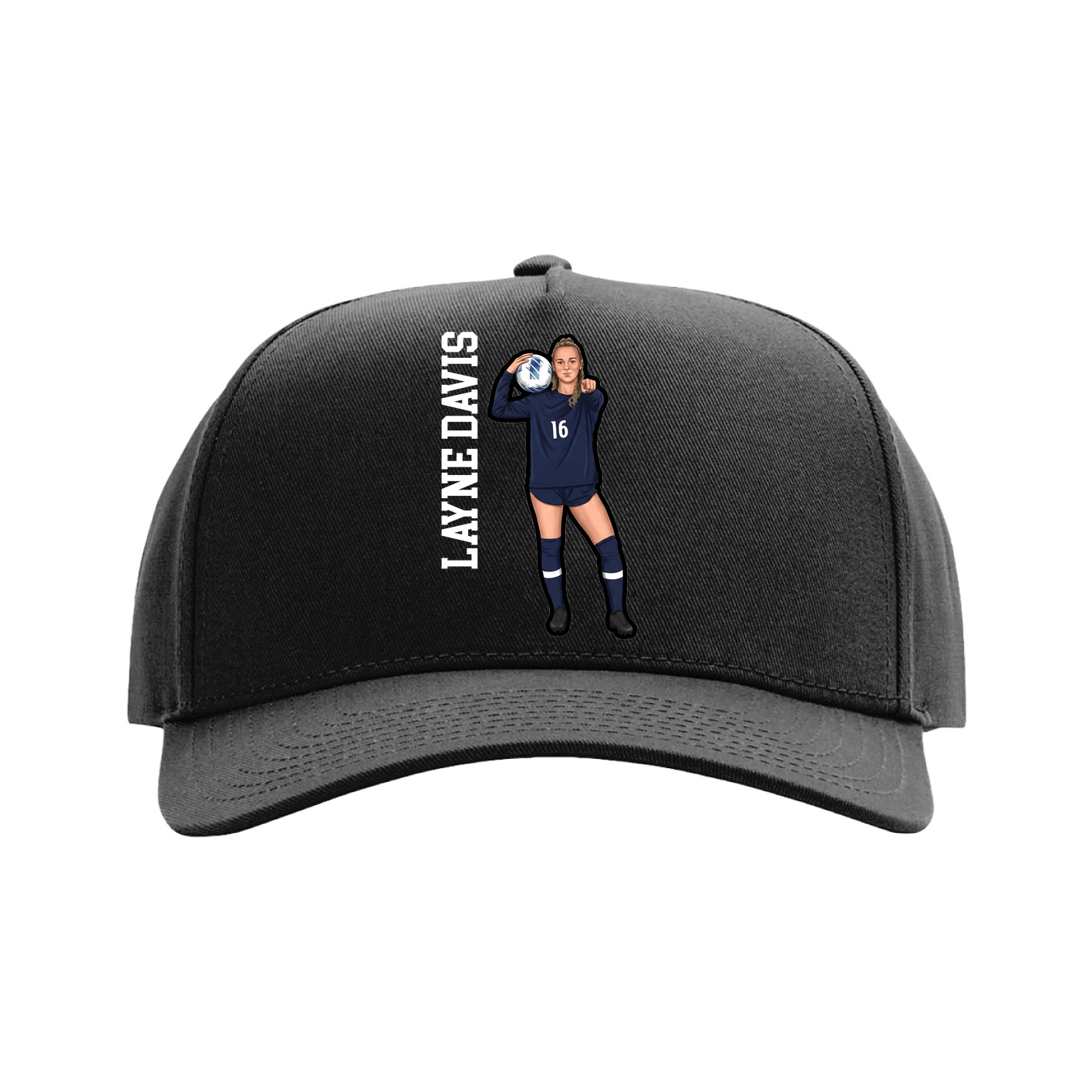 Full Fabric Five-Panel Champ Cap — Name Vertical in Black