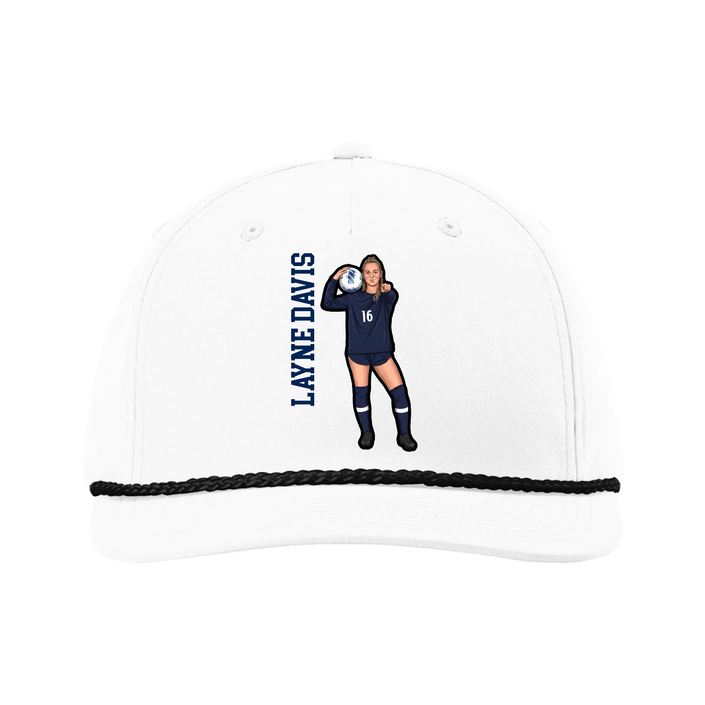 Five-Panel Classic Rope Cap — Name Vertical in White