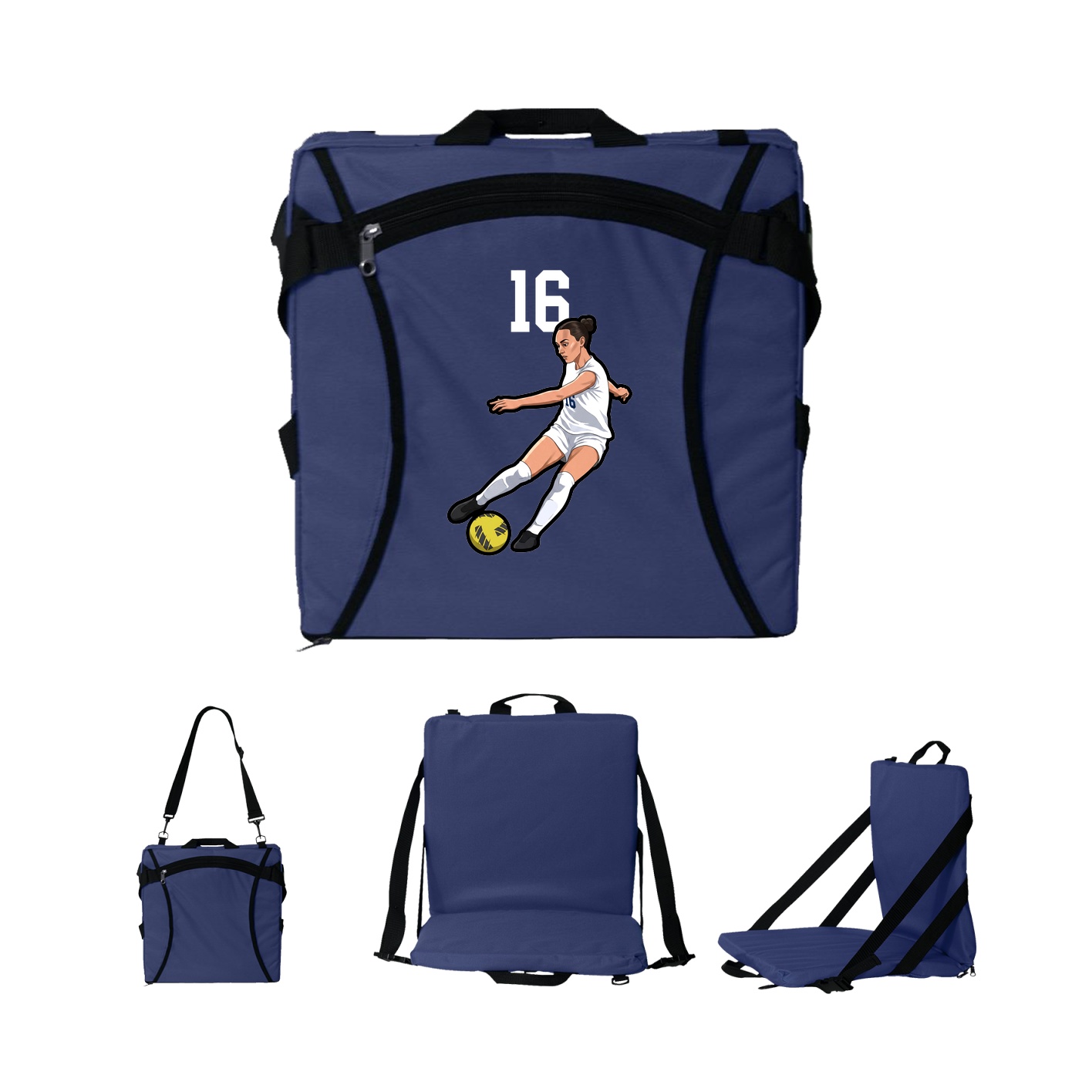Folding Stadium Seat — Number Top in Navy