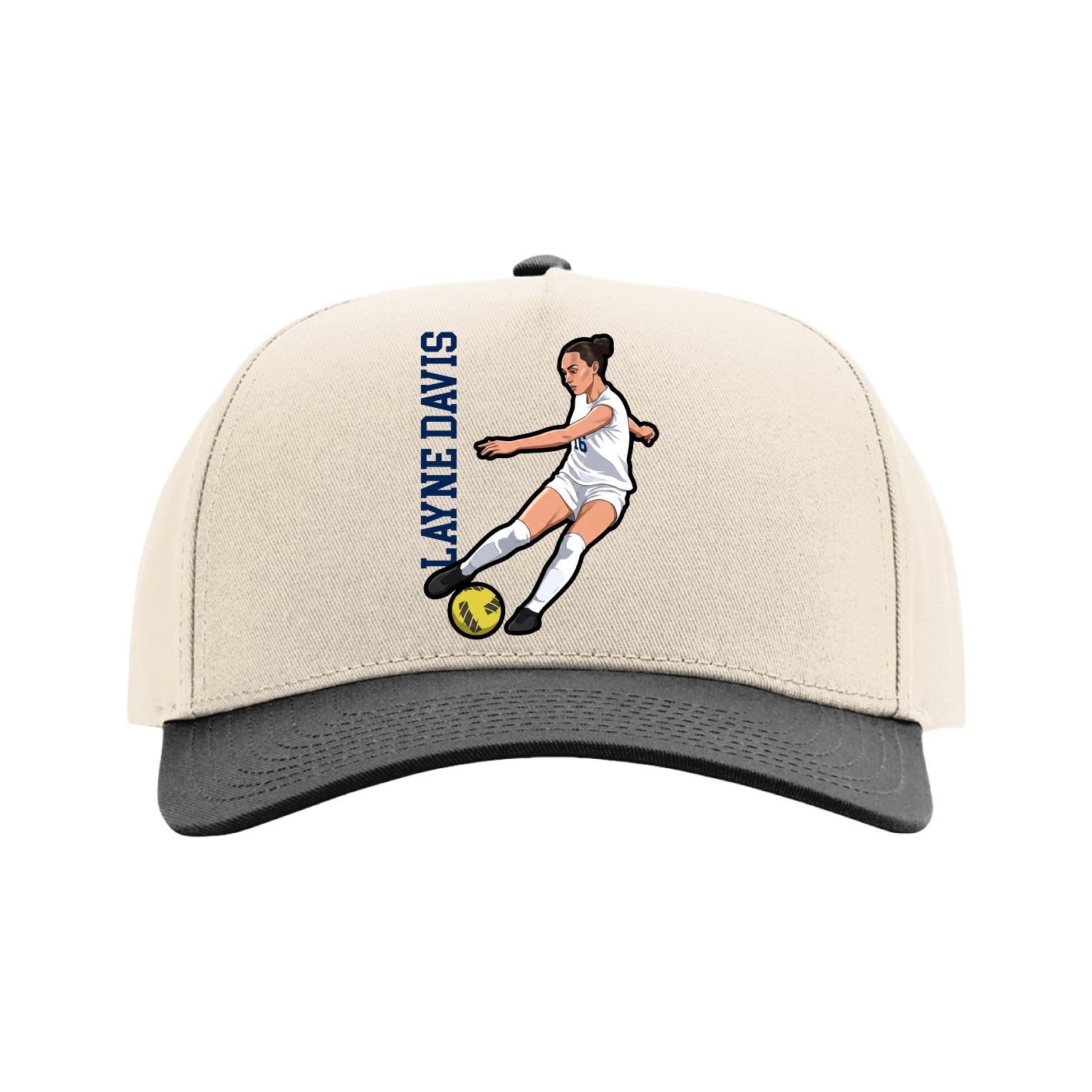 Full Fabric Five-Panel Champ Cap — Name Vertical in Cream/Black