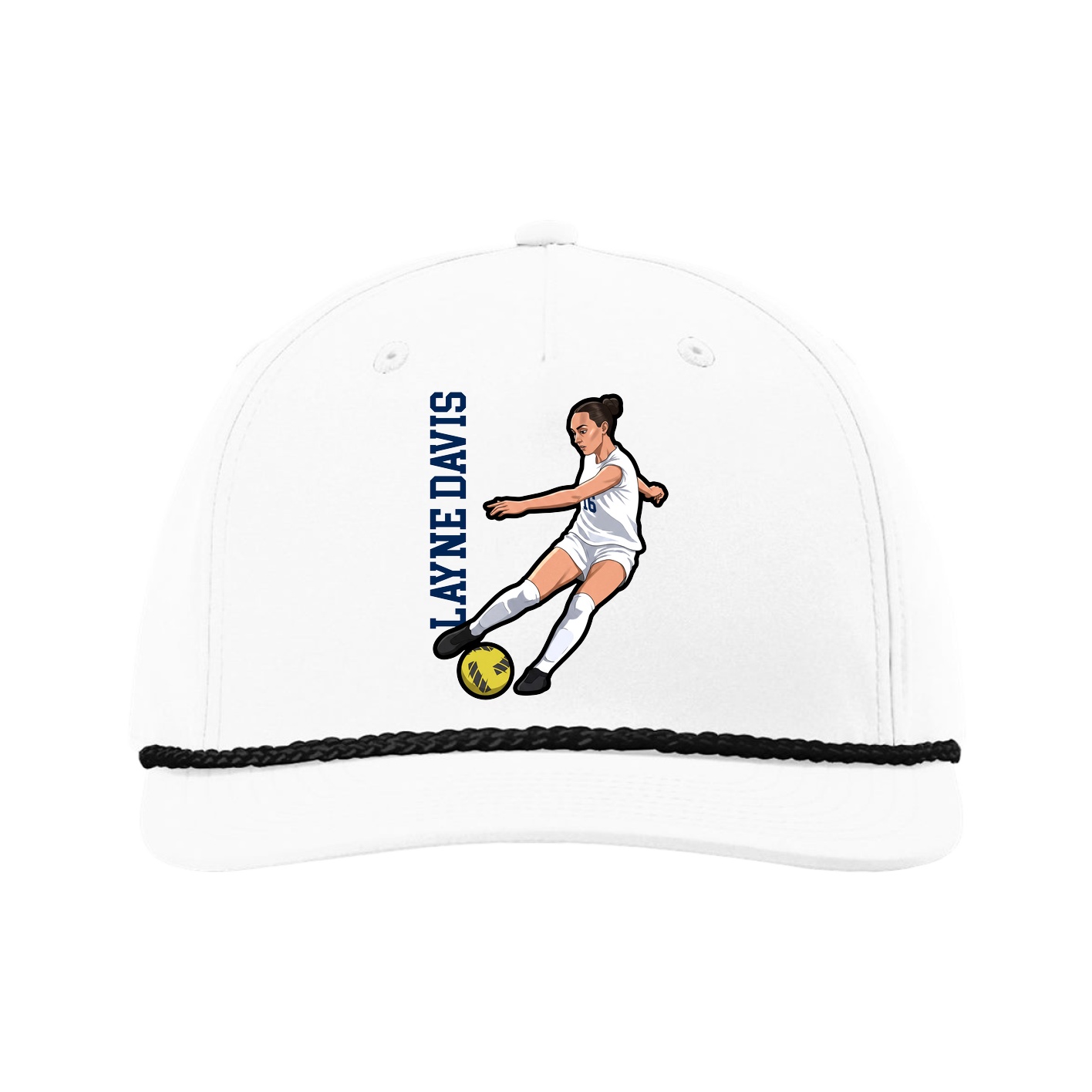 Five-Panel Classic Rope Cap — Name Vertical in White