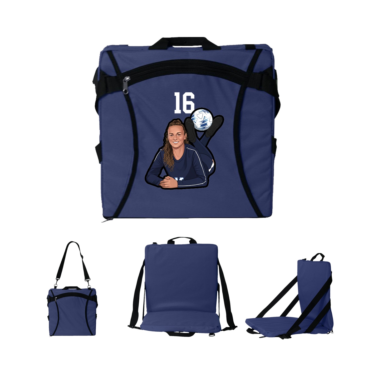 Folding Stadium Seat — Number Top in Navy