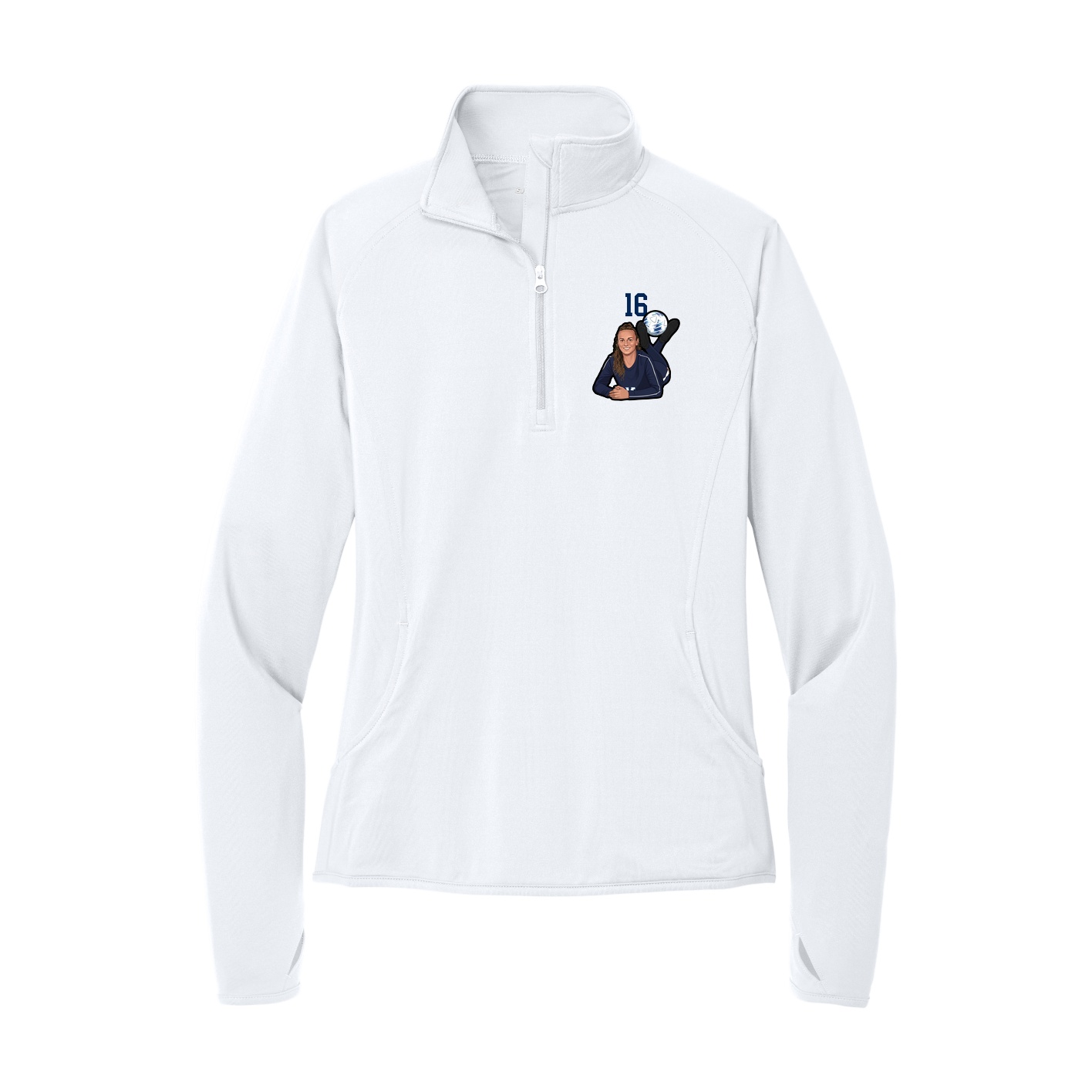 Women's Q-Zip Pullover — Number Top in White