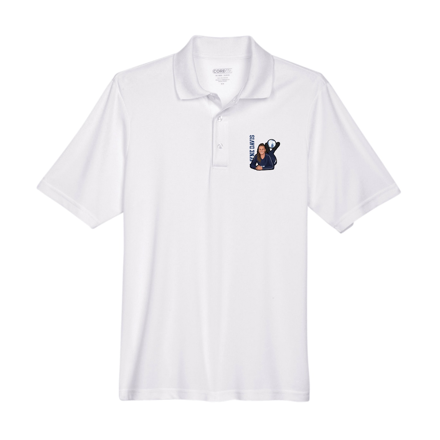Performance Polo — Name Vertical in White