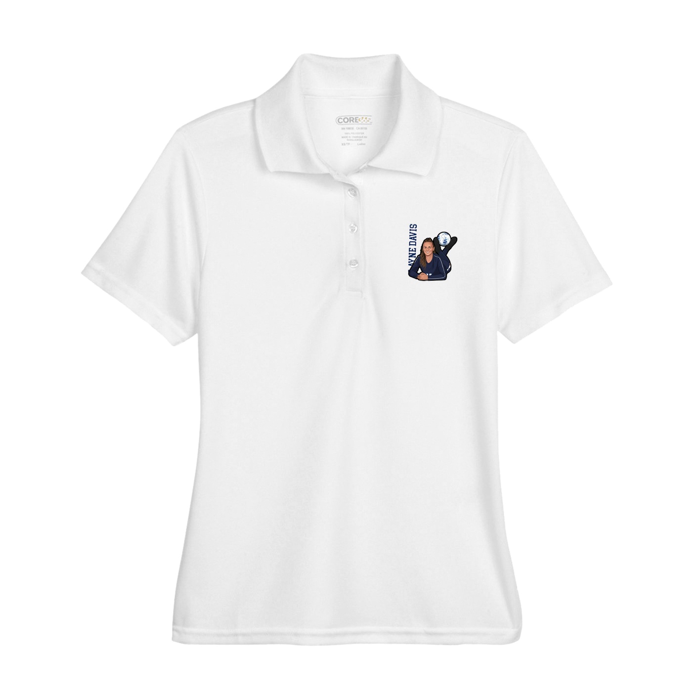 Womens Performance Polo — Name Vertical in White