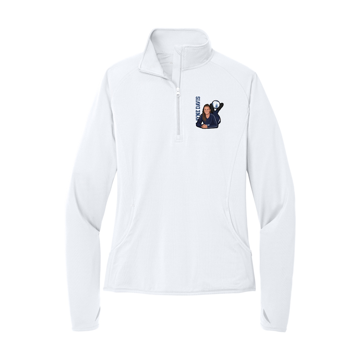 Women's Q-Zip Pullover — Name Vertical in White