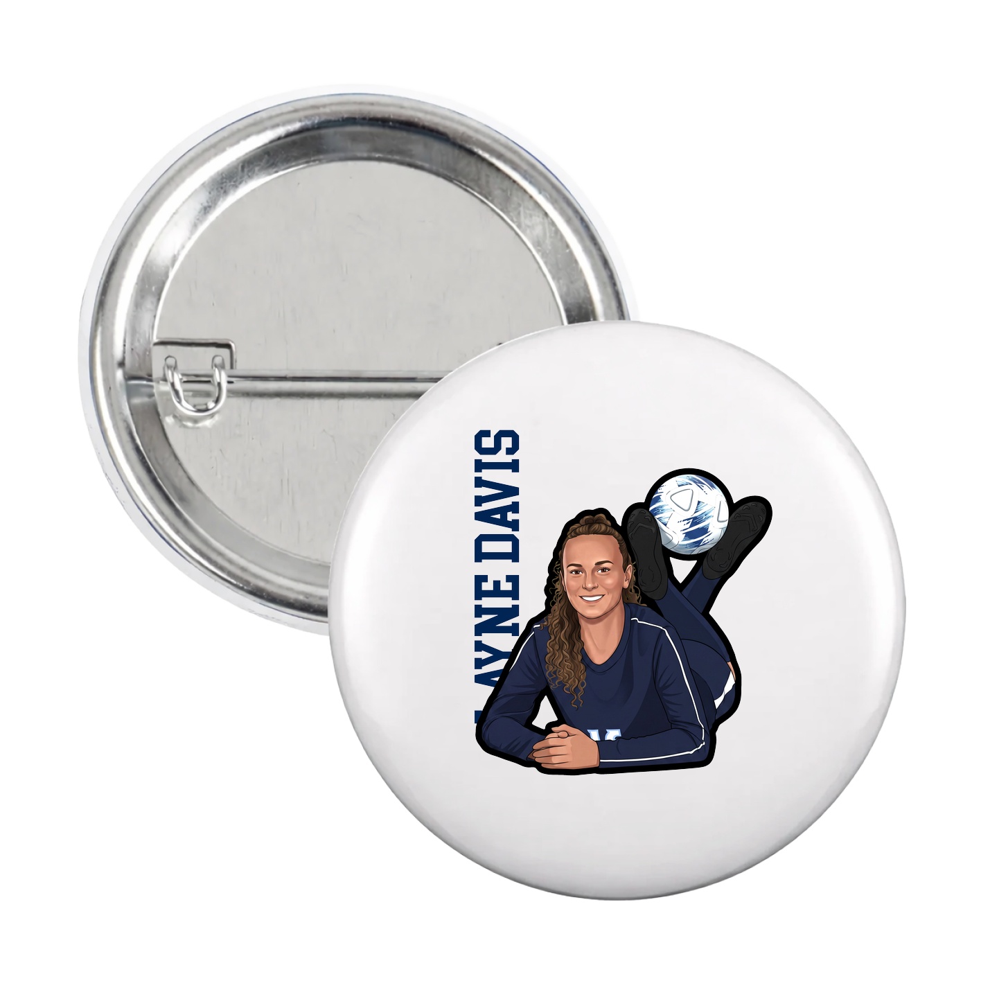 Game Day Button — Name Vertical in White