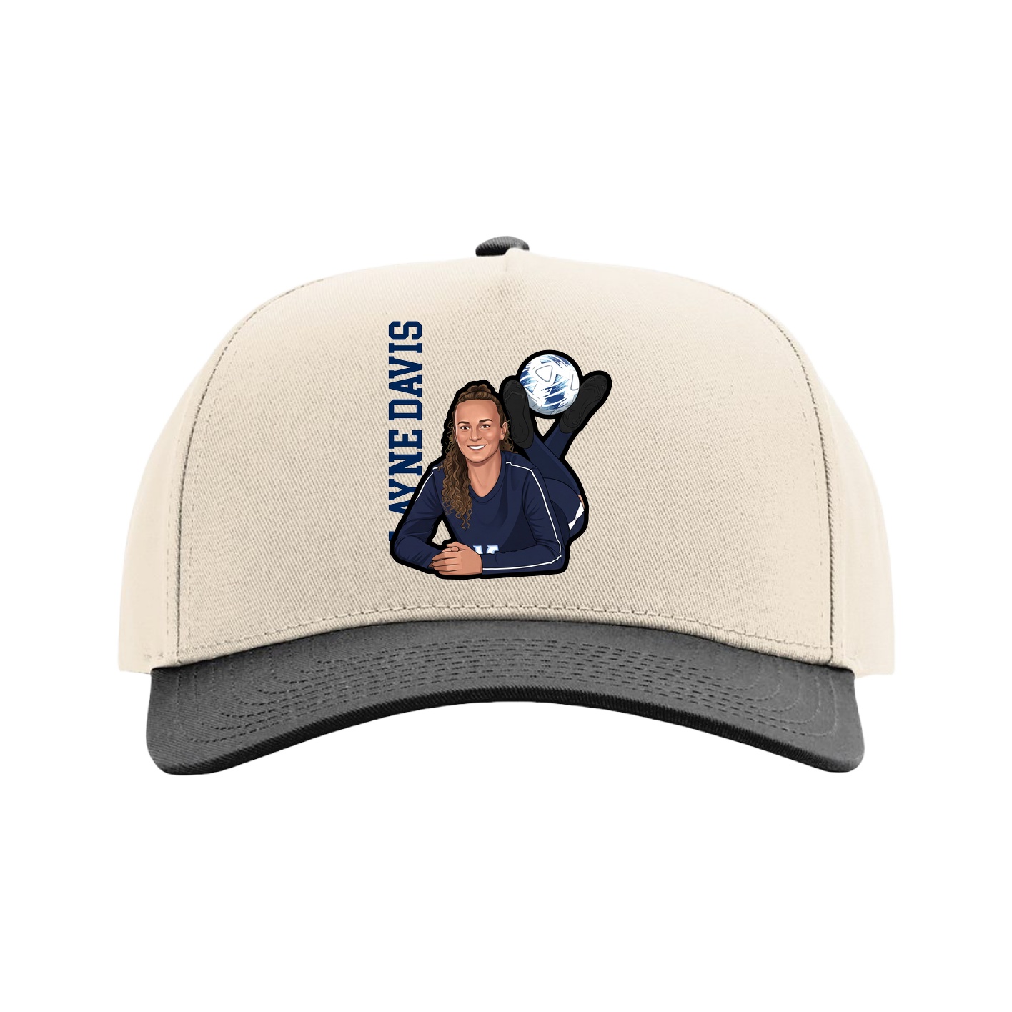 Full Fabric Five-Panel Champ Cap — Name Vertical in Cream/Black