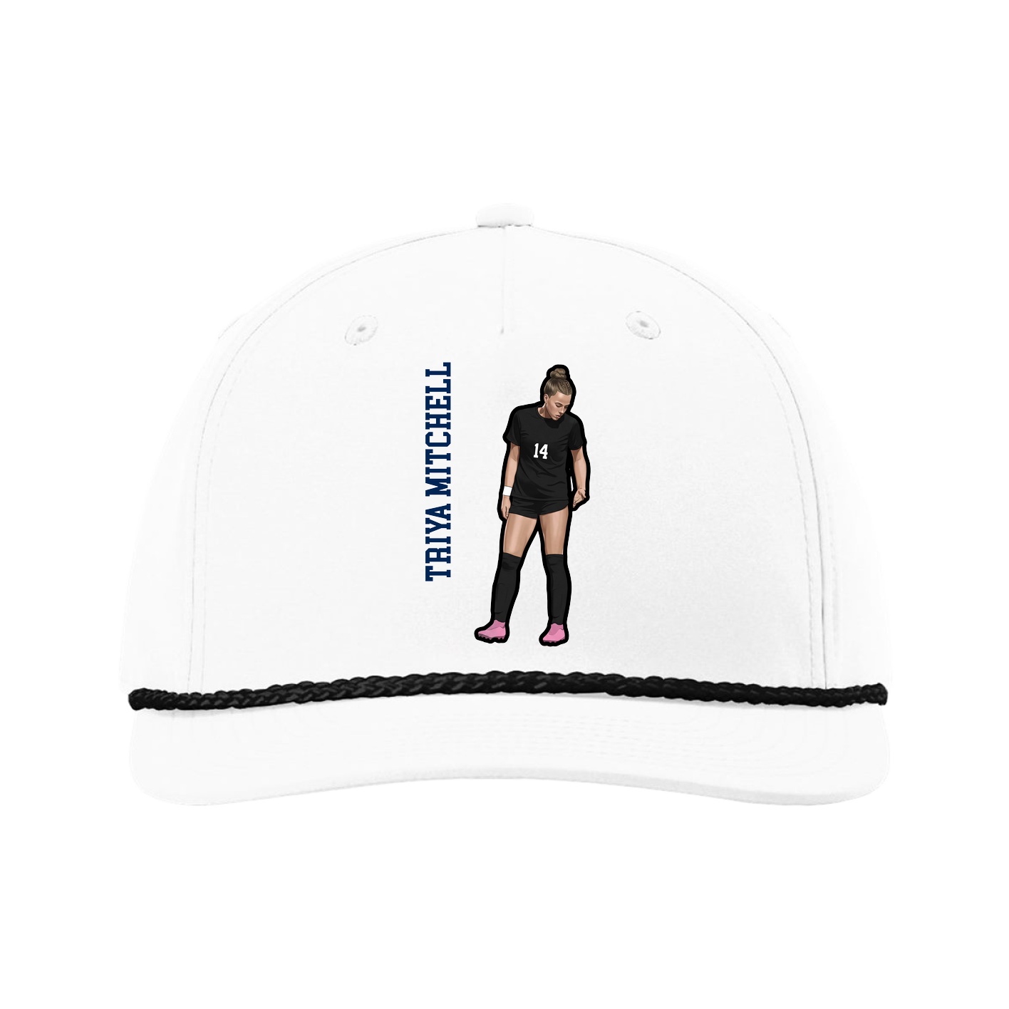 Five-Panel Classic Rope Cap — Name Vertical in White
