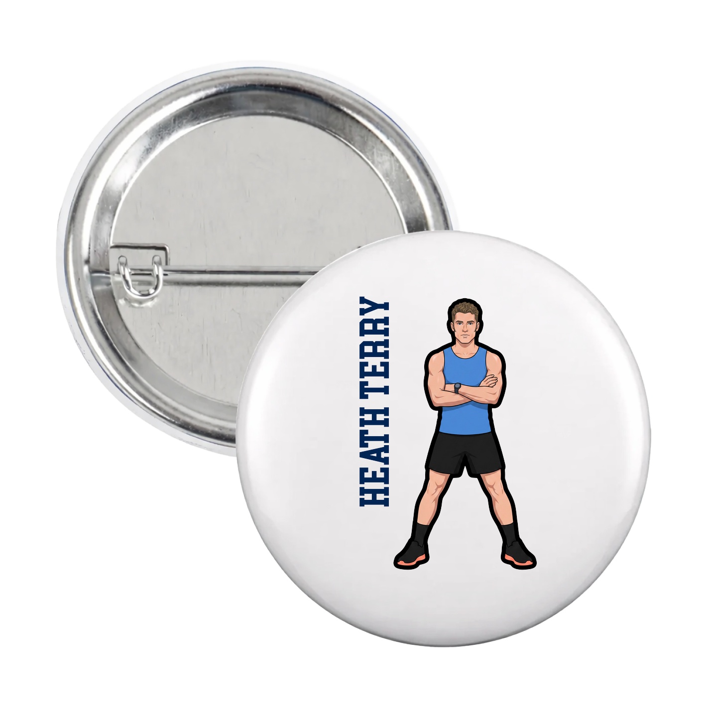 Game Day Button — Name Vertical in White