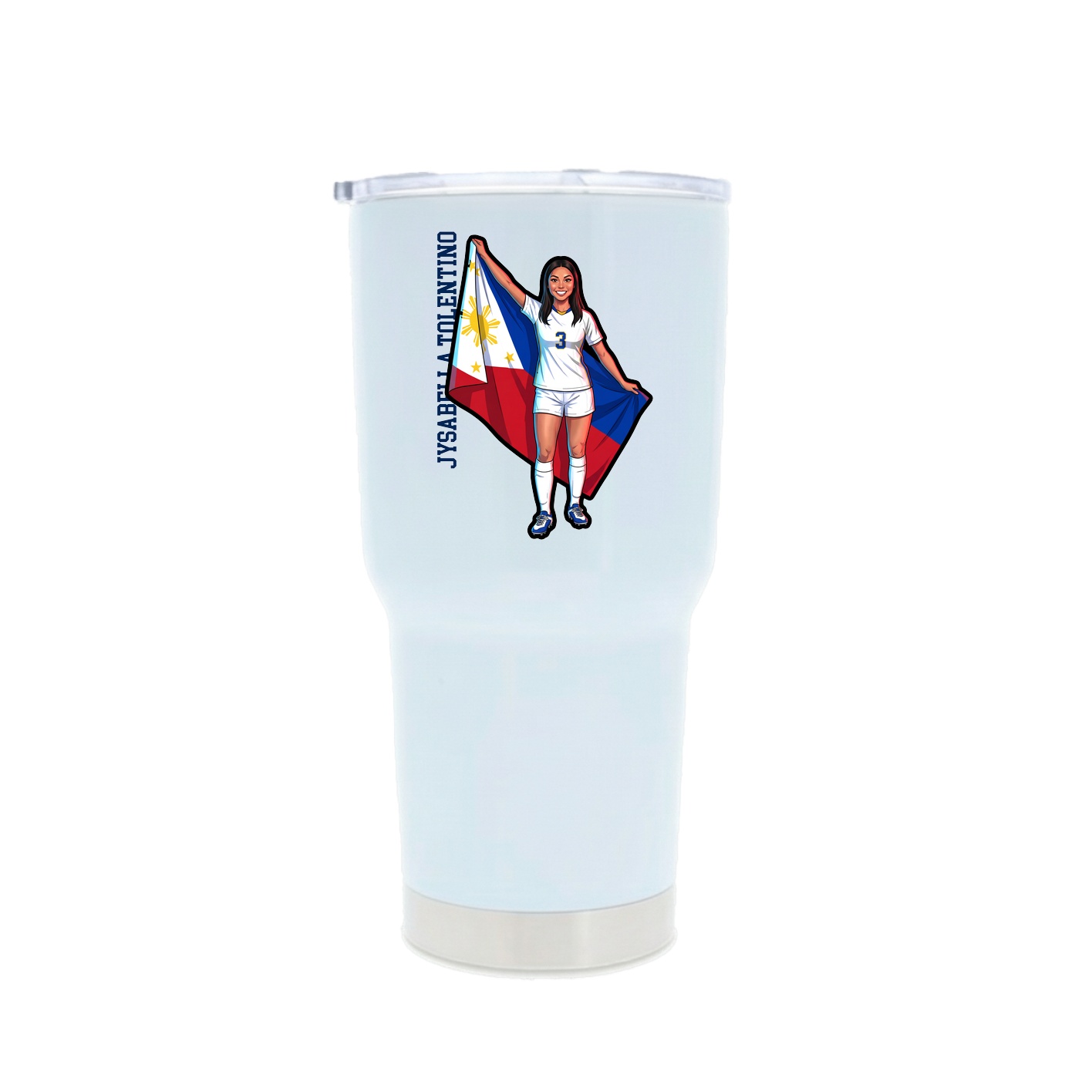 30oz Stainless Steel Tumbler — Name Vertical in White