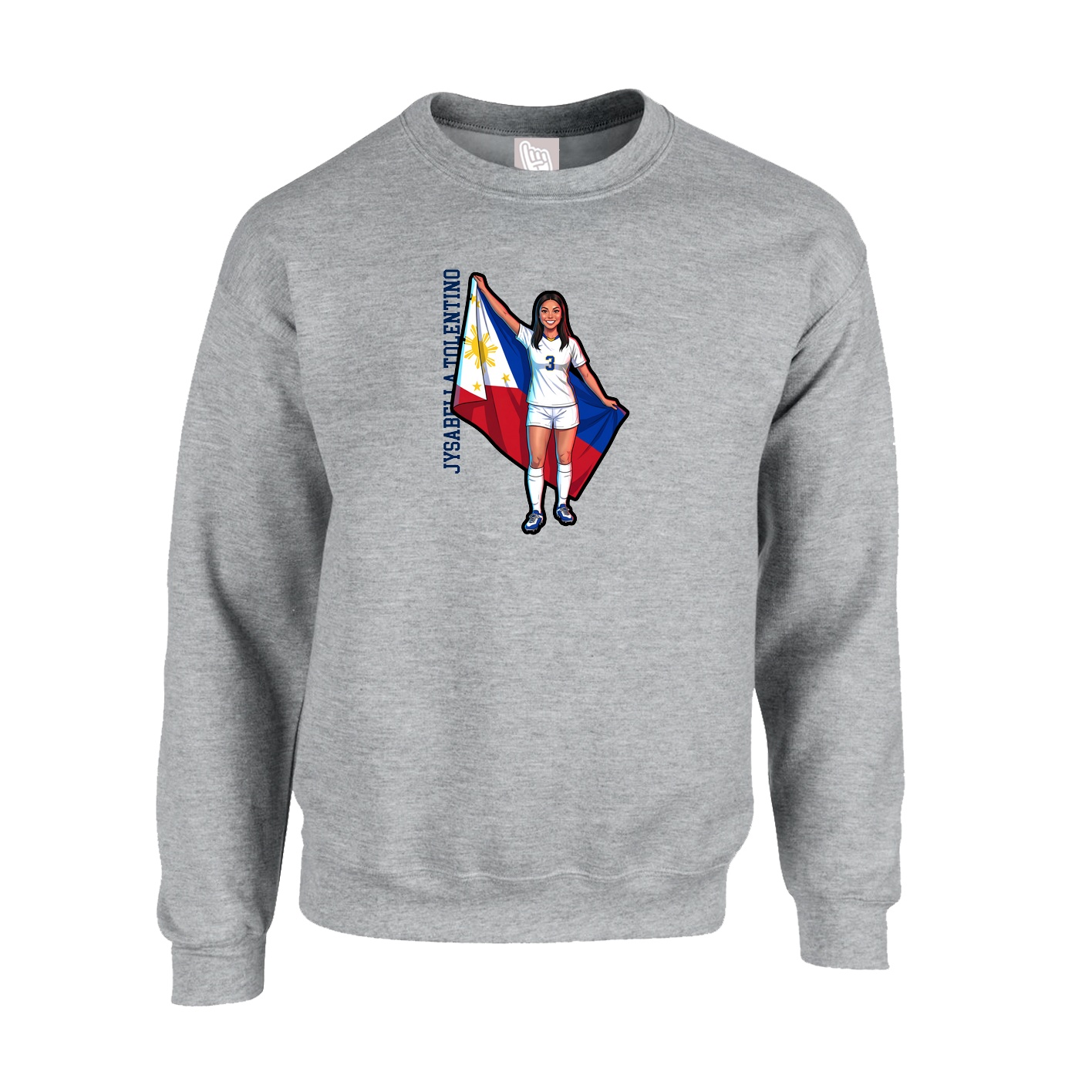 Fleece Crew — Name Vertical in Grey