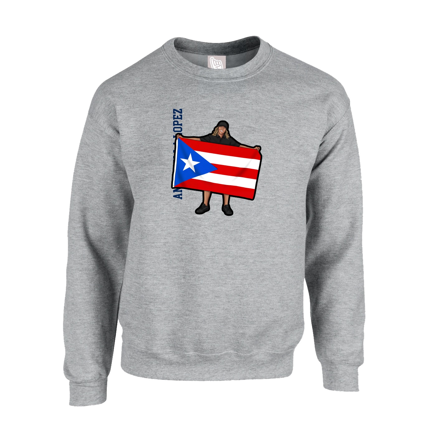 Fleece Crew — Name Vertical in Grey