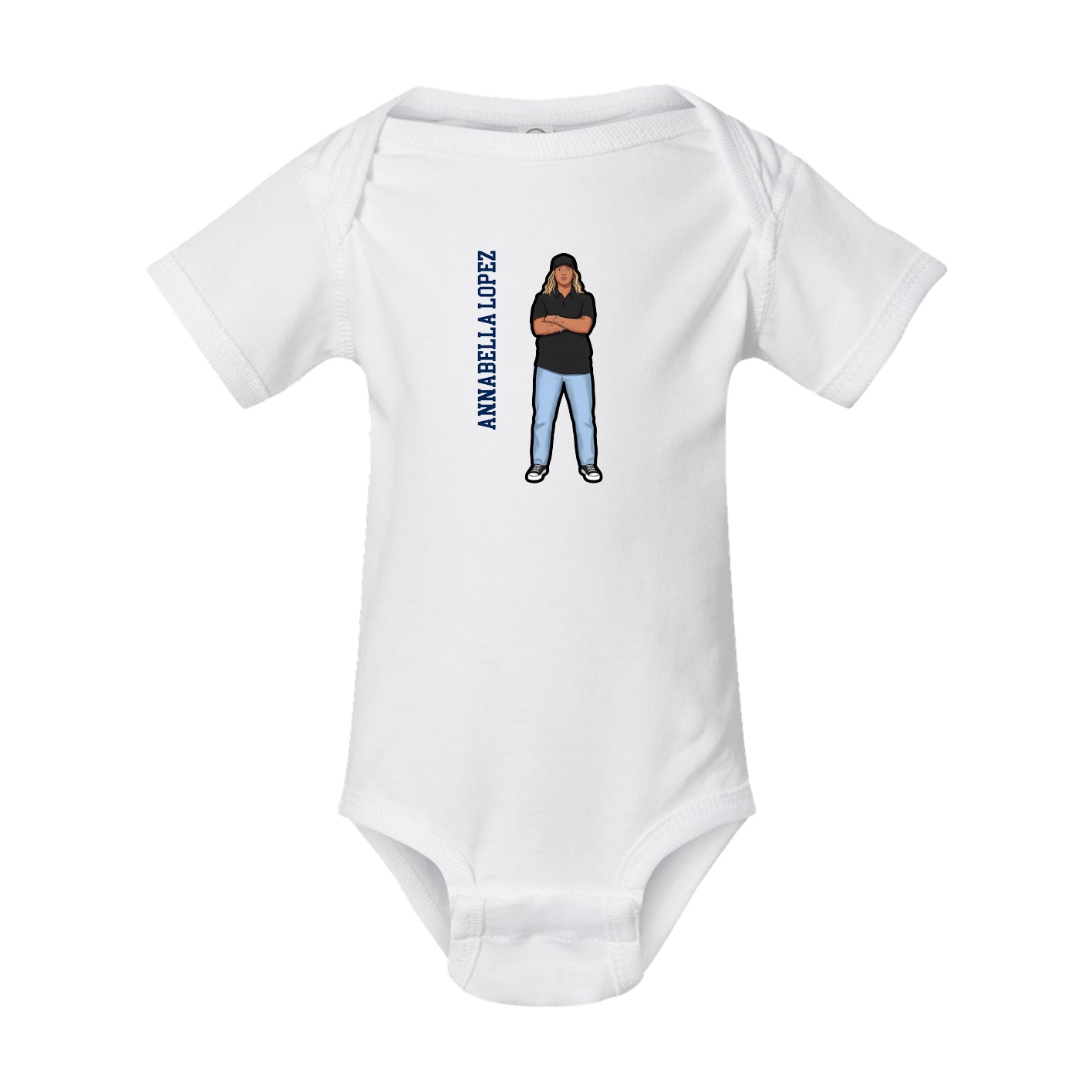 Baby Onesie — Name Vertical in White