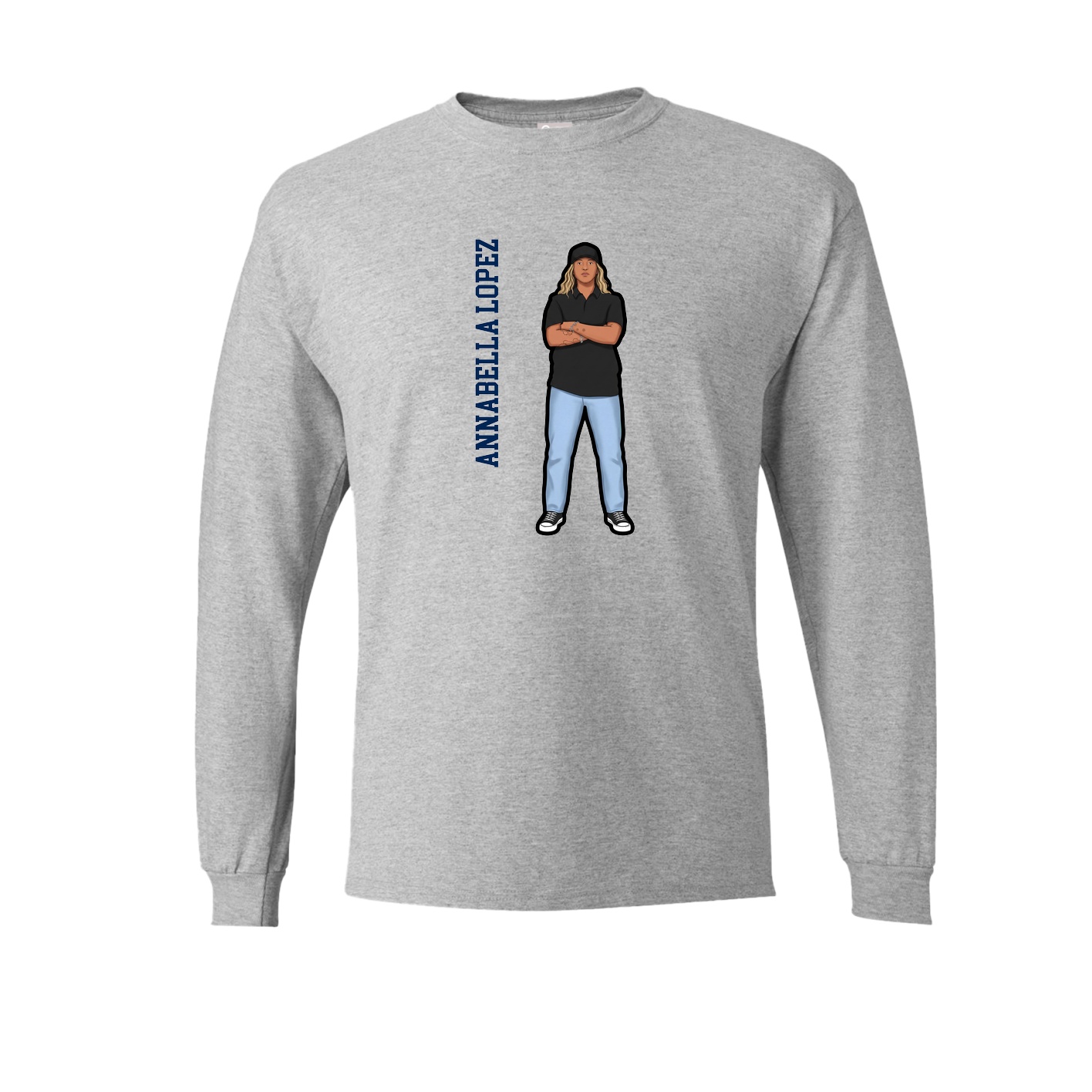Long Sleeve Tee — Name Vertical in Grey