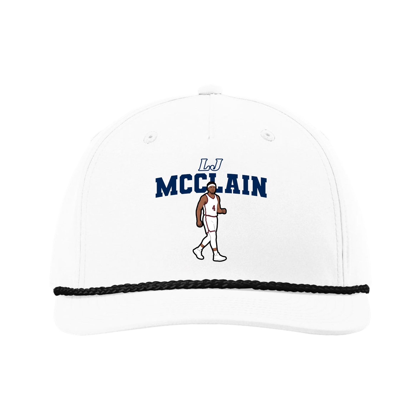 Five-Panel Classic Rope Cap — Name Arch in White