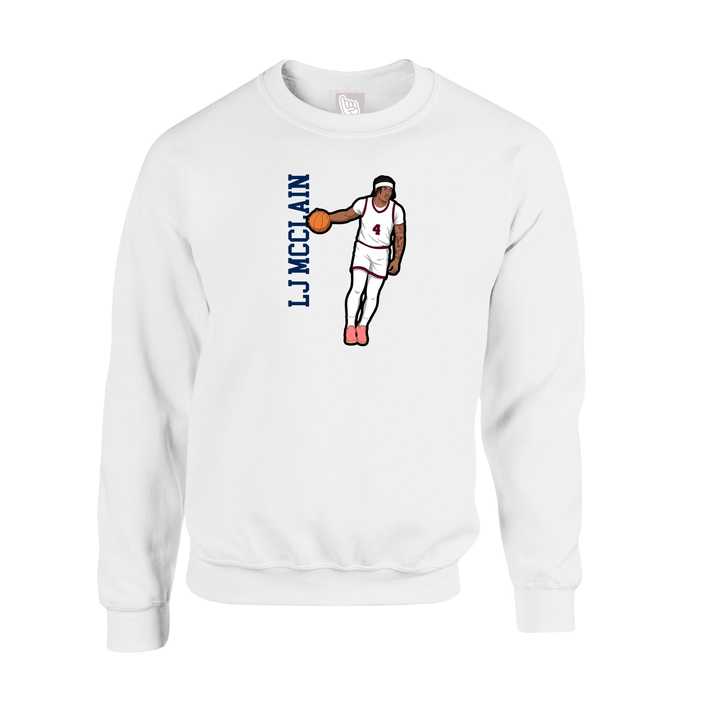 Fleece Crew — Name Vertical in White