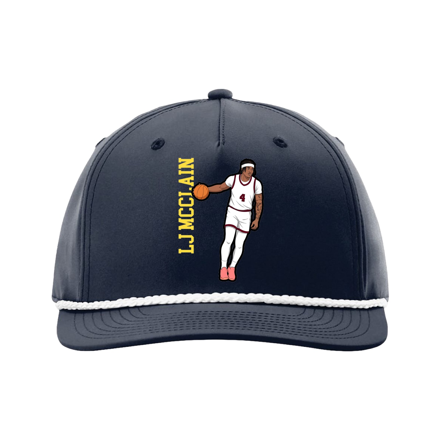 Five-Panel Classic Rope Cap — Name Vertical in Navy