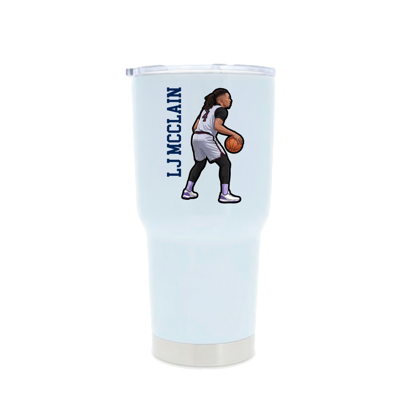 30oz Stainless Steel Tumbler — Name Vertical in White