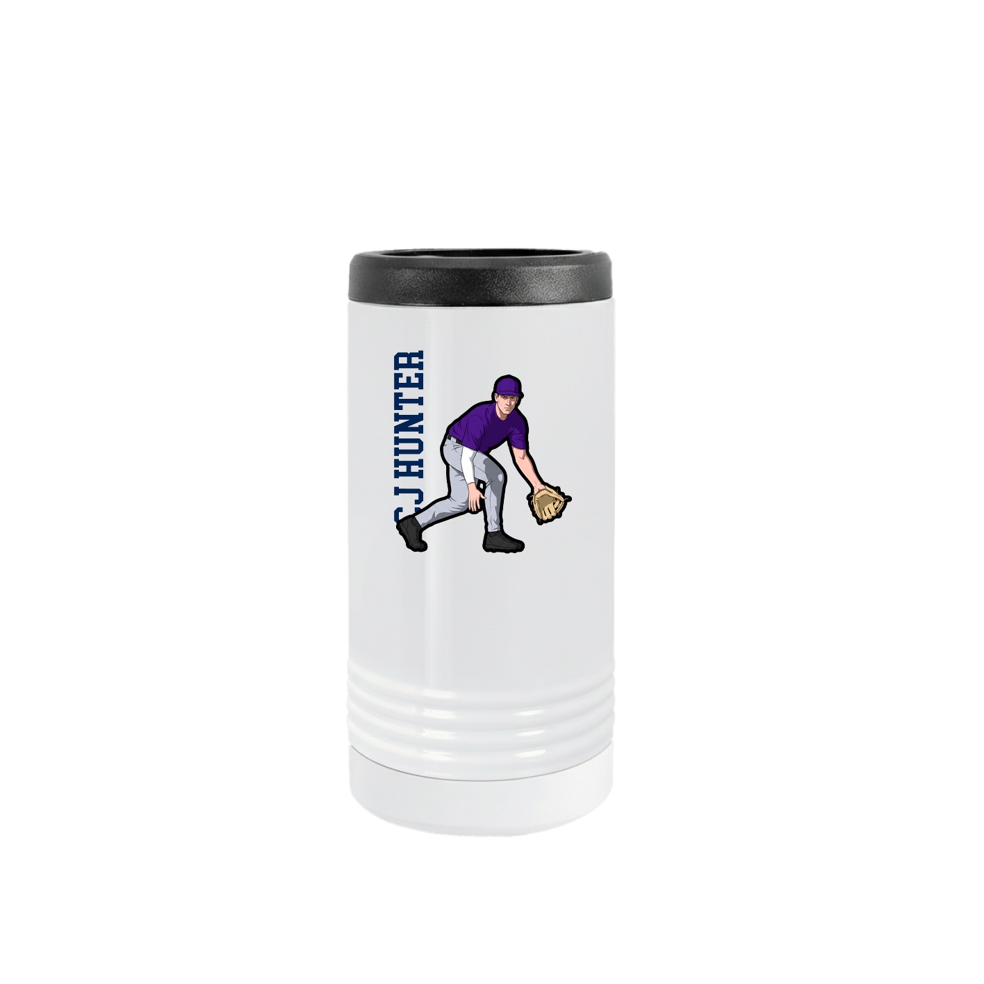 Slim Beverage Holder — Name Vertical in White