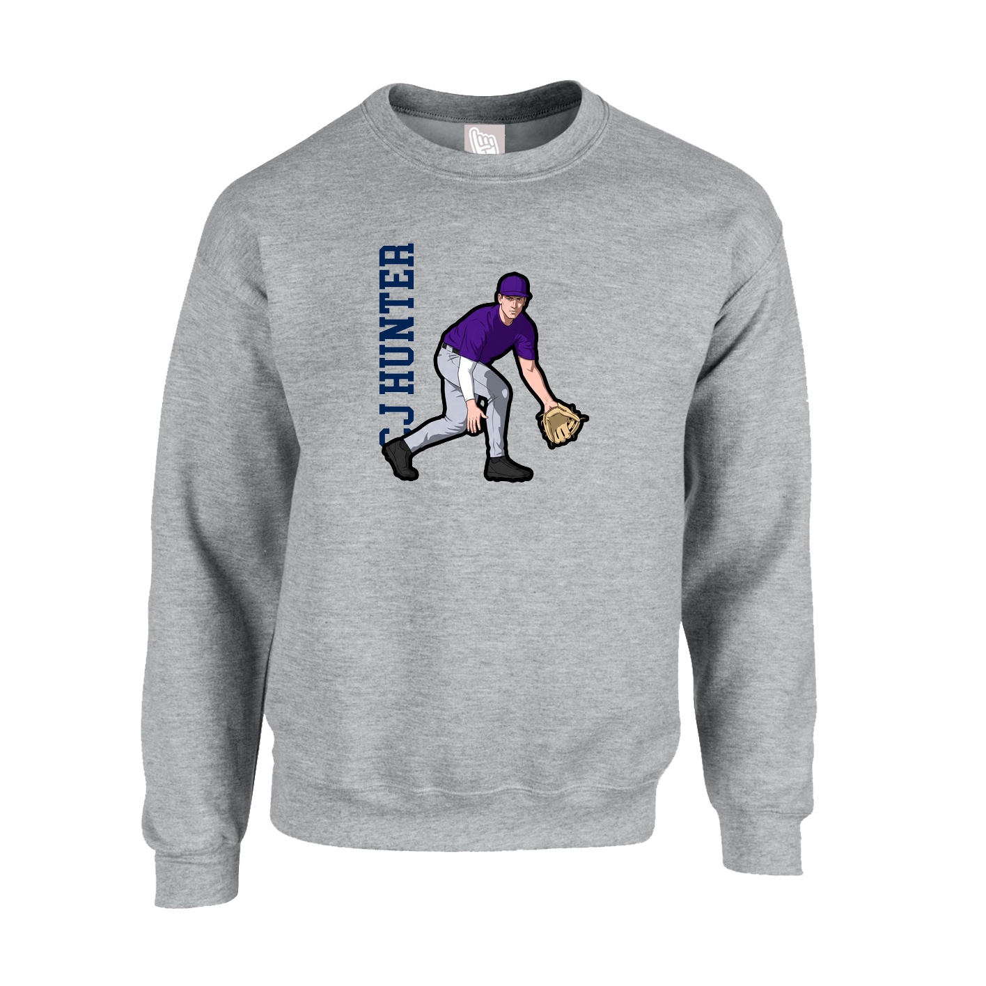 Fleece Crew — Name Vertical in Grey