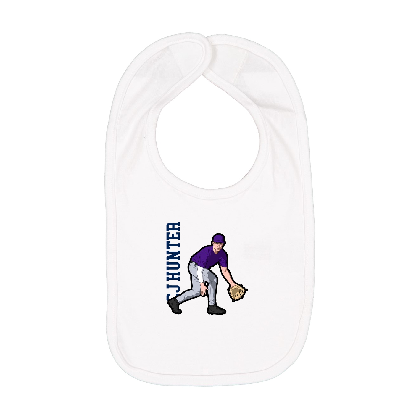 Infant Bib — Name Vertical in White