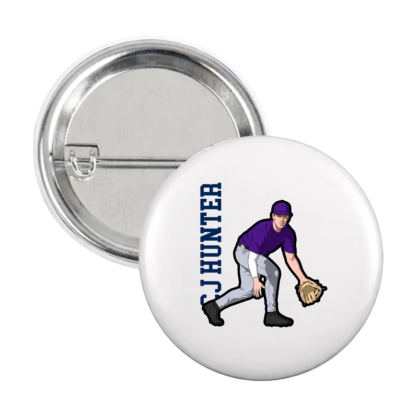 Game Day Button — Name Vertical in White
