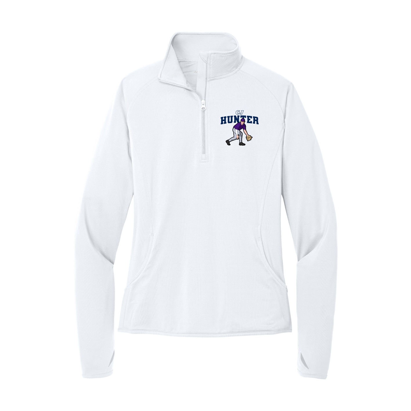 Women's Q-Zip Pullover — Name Arch in White