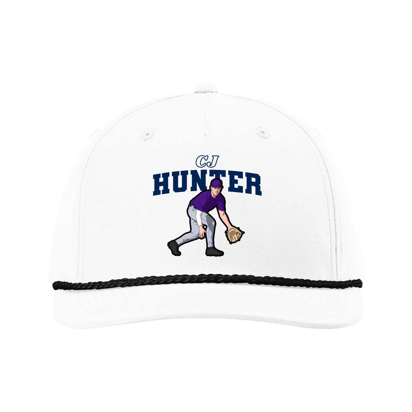 Five-Panel Classic Rope Cap — Name Arch in White