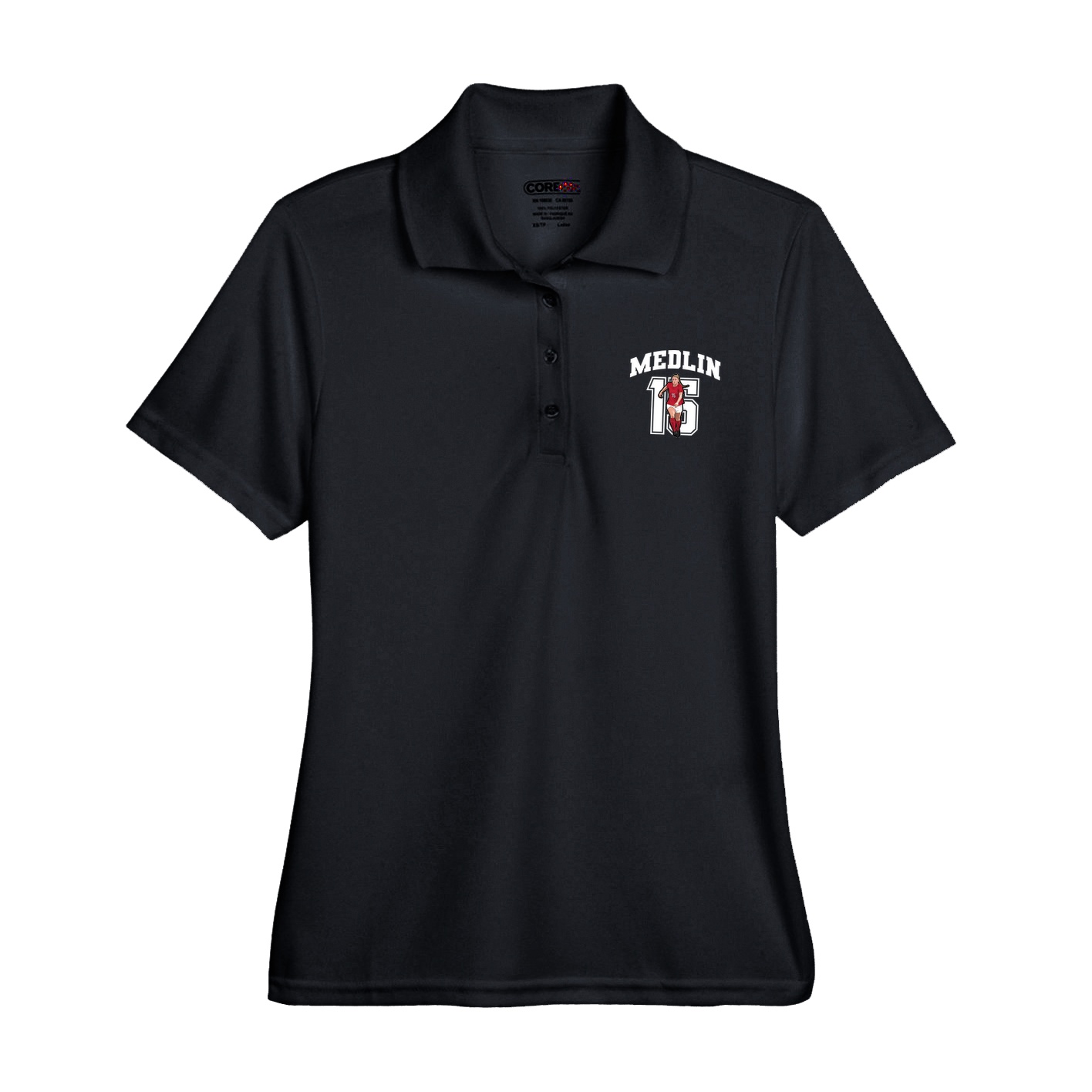 Womens Performance Polo — Number in Black