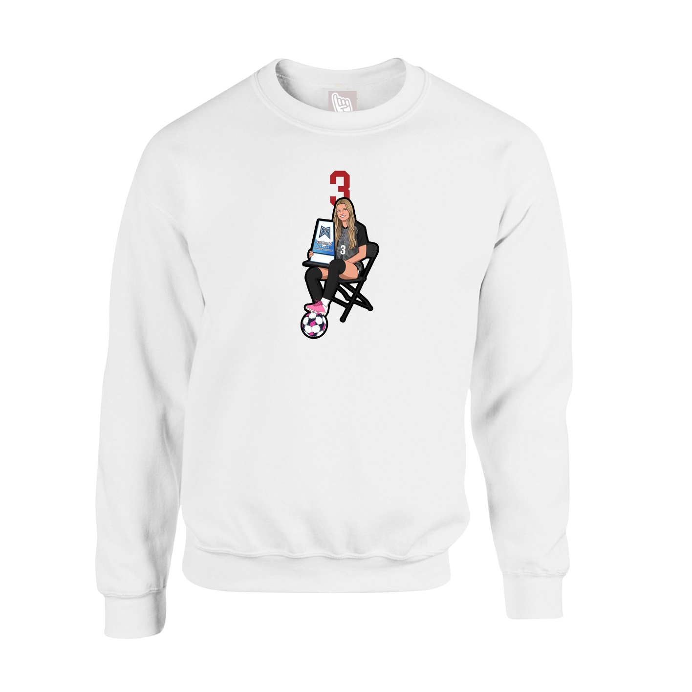 Fleece Crew — Number Top in White
