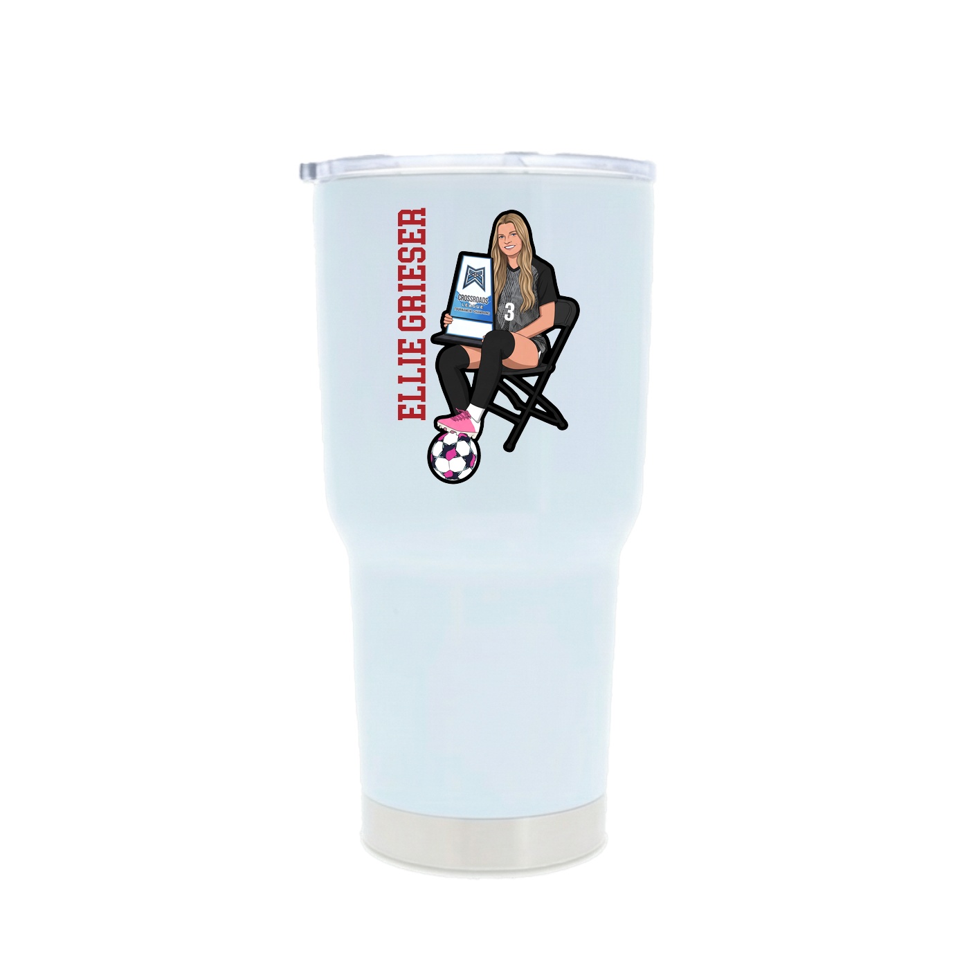 30oz Stainless Steel Tumbler — Name Vertical in White