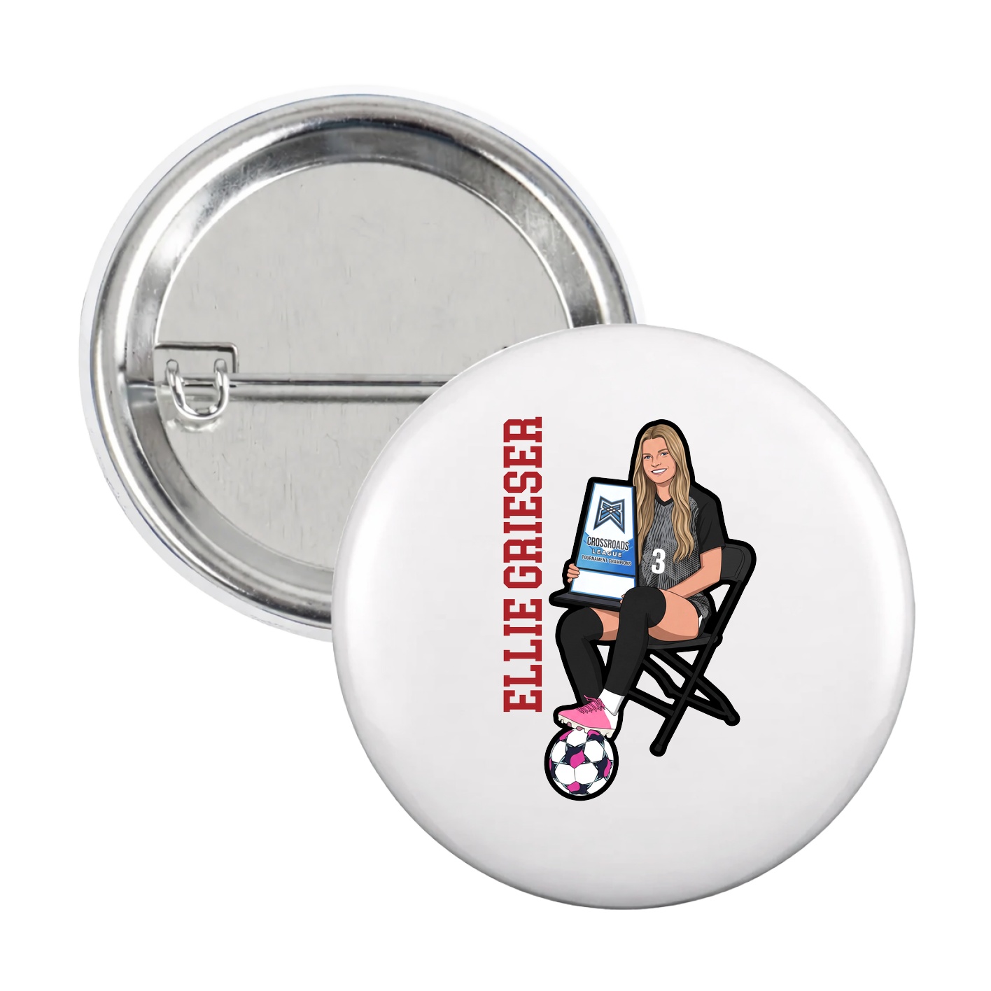 Game Day Button — Name Vertical in White