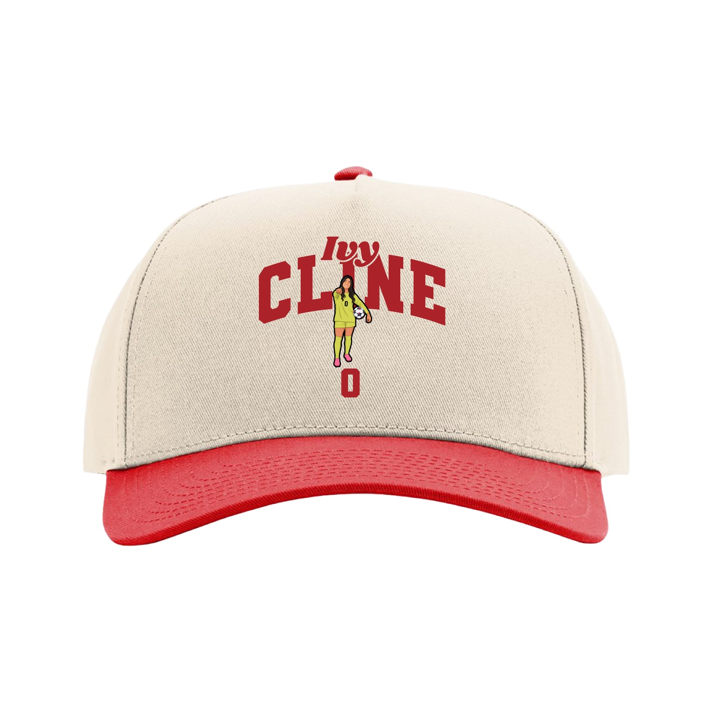 Full Fabric Five-Panel Champ Cap — Signature Arch in Cream/Red
