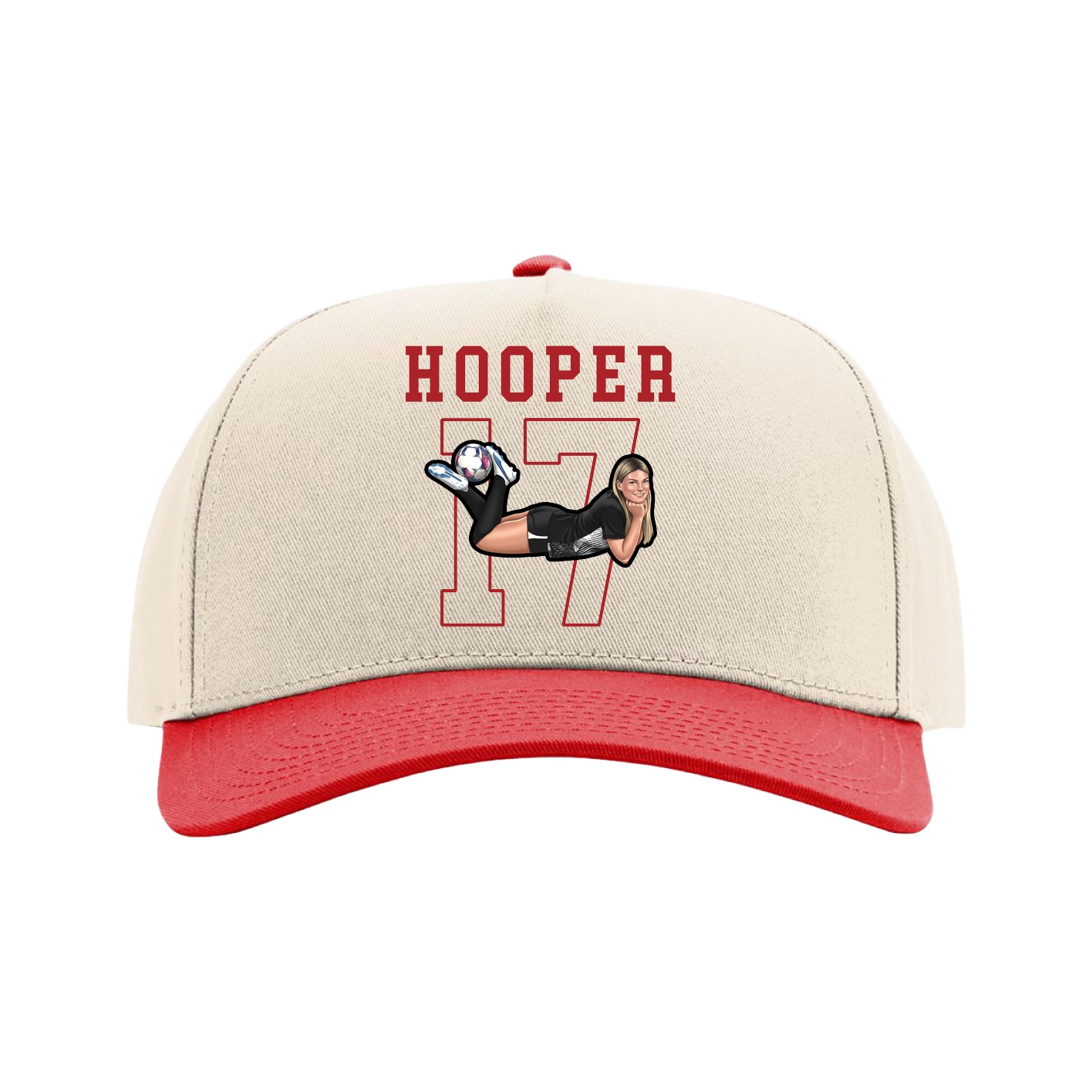 Full Fabric Five-Panel Champ Cap — Shirsey in Cream/Red