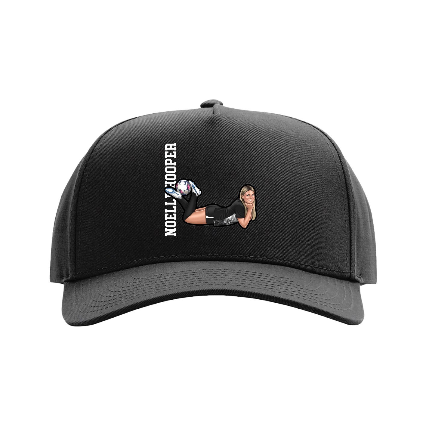 Full Fabric Five-Panel Champ Cap — Name Vertical in Black