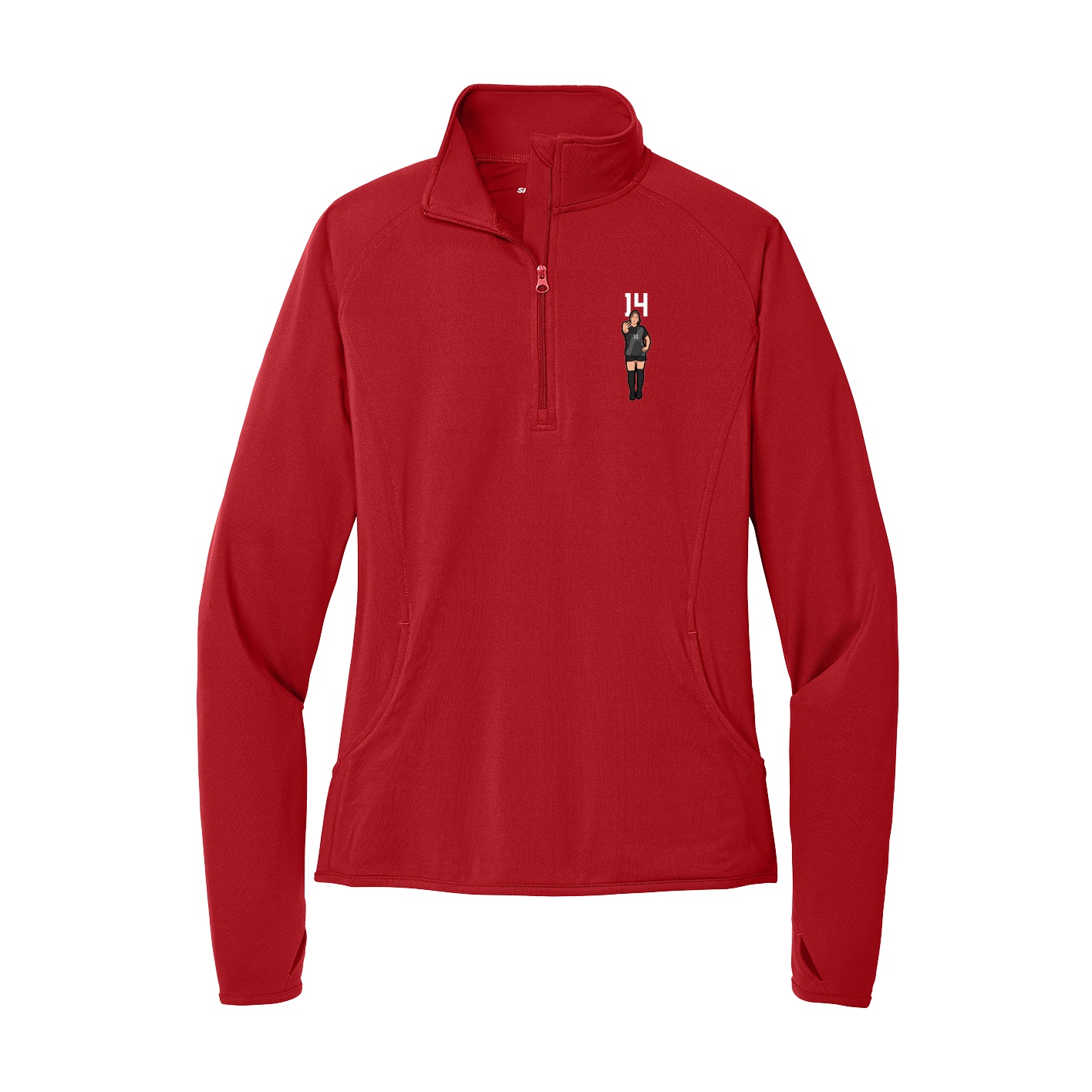 Women's Q-Zip Pullover — Number Top in Red