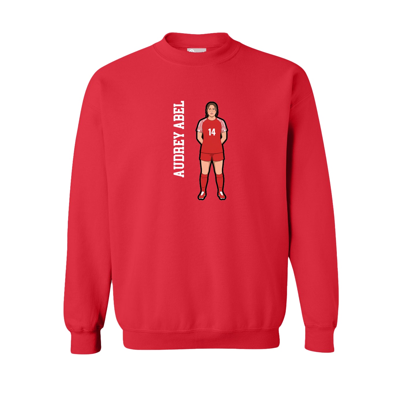 Fleece Crew — Name Vertical in Red