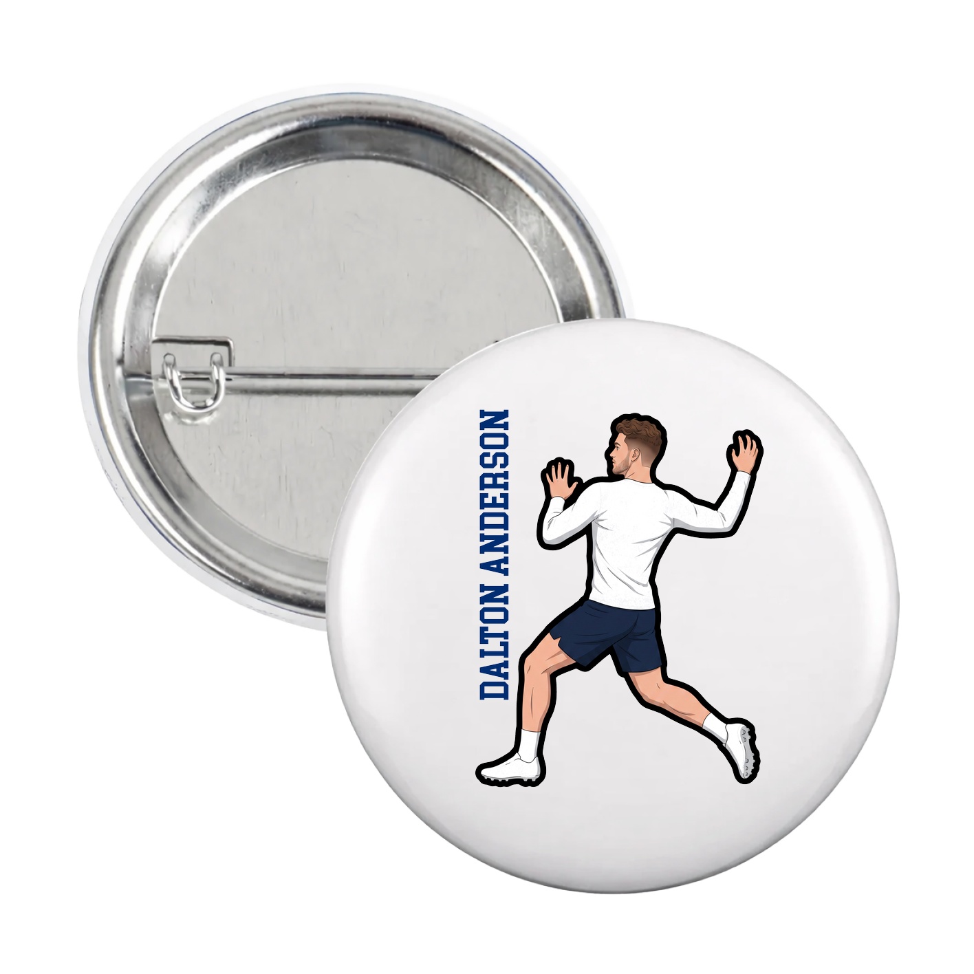Game Day Button — Name Vertical in White