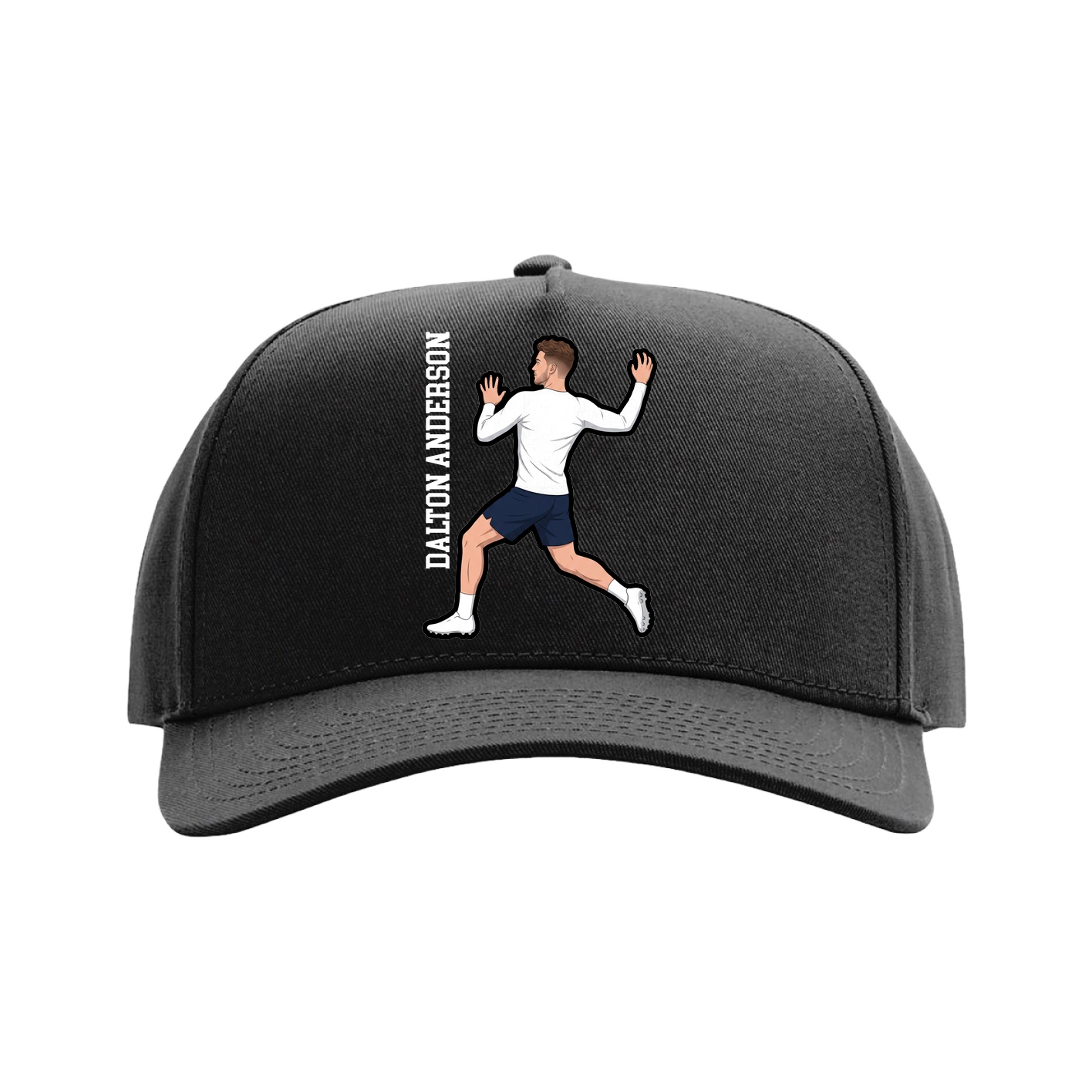 Full Fabric Five-Panel Champ Cap — Name Vertical in Black