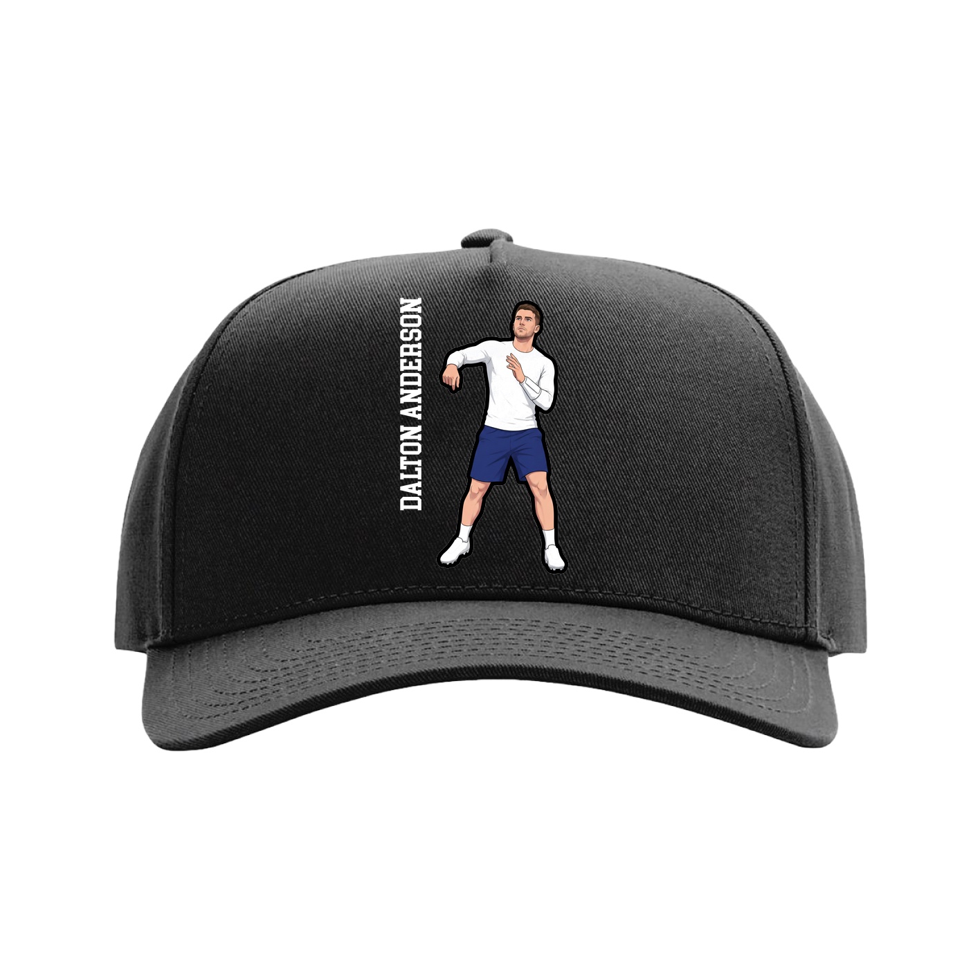 Full Fabric Five-Panel Champ Cap — Name Vertical in Black