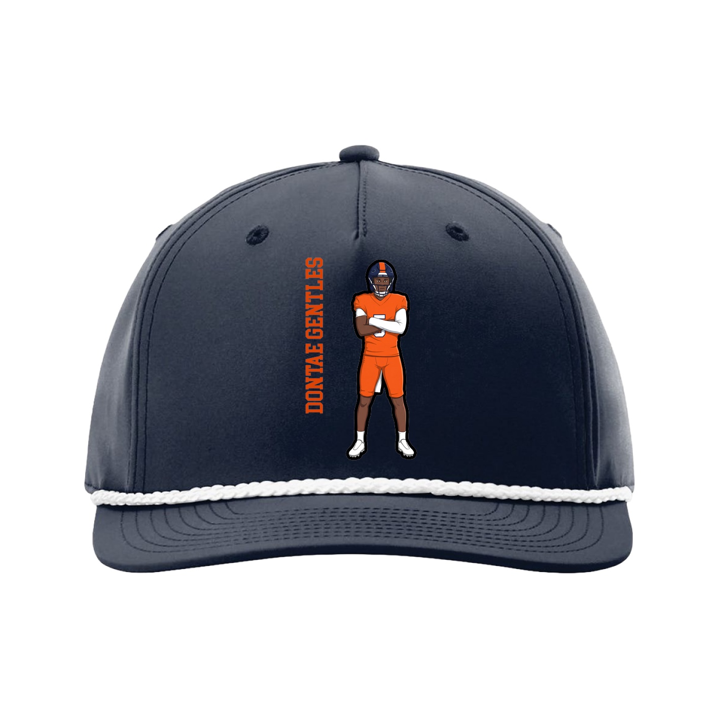 Five-Panel Classic Rope Cap — Name Vertical in Navy