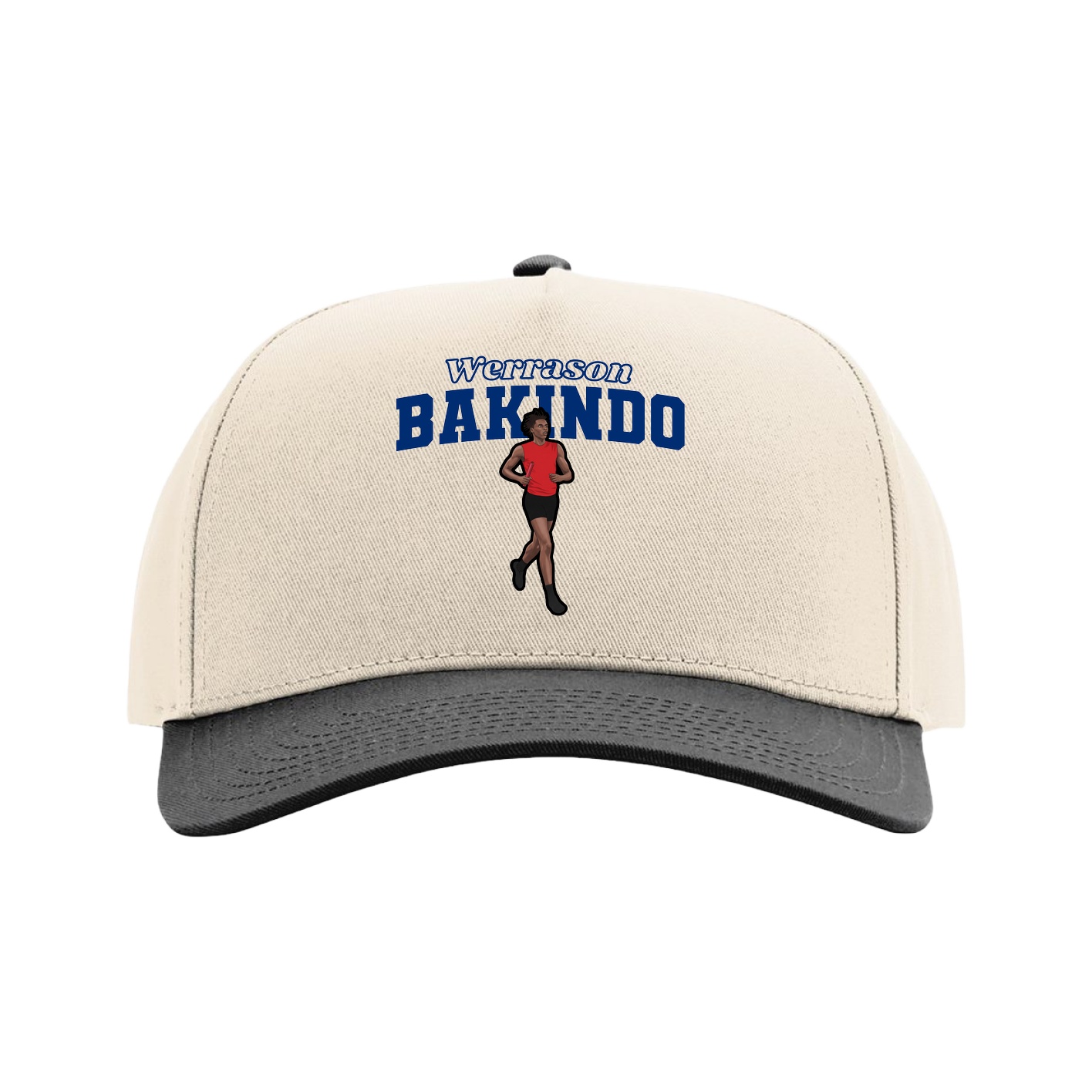 Full Fabric Five-Panel Champ Cap — Name Arch in Cream/Black