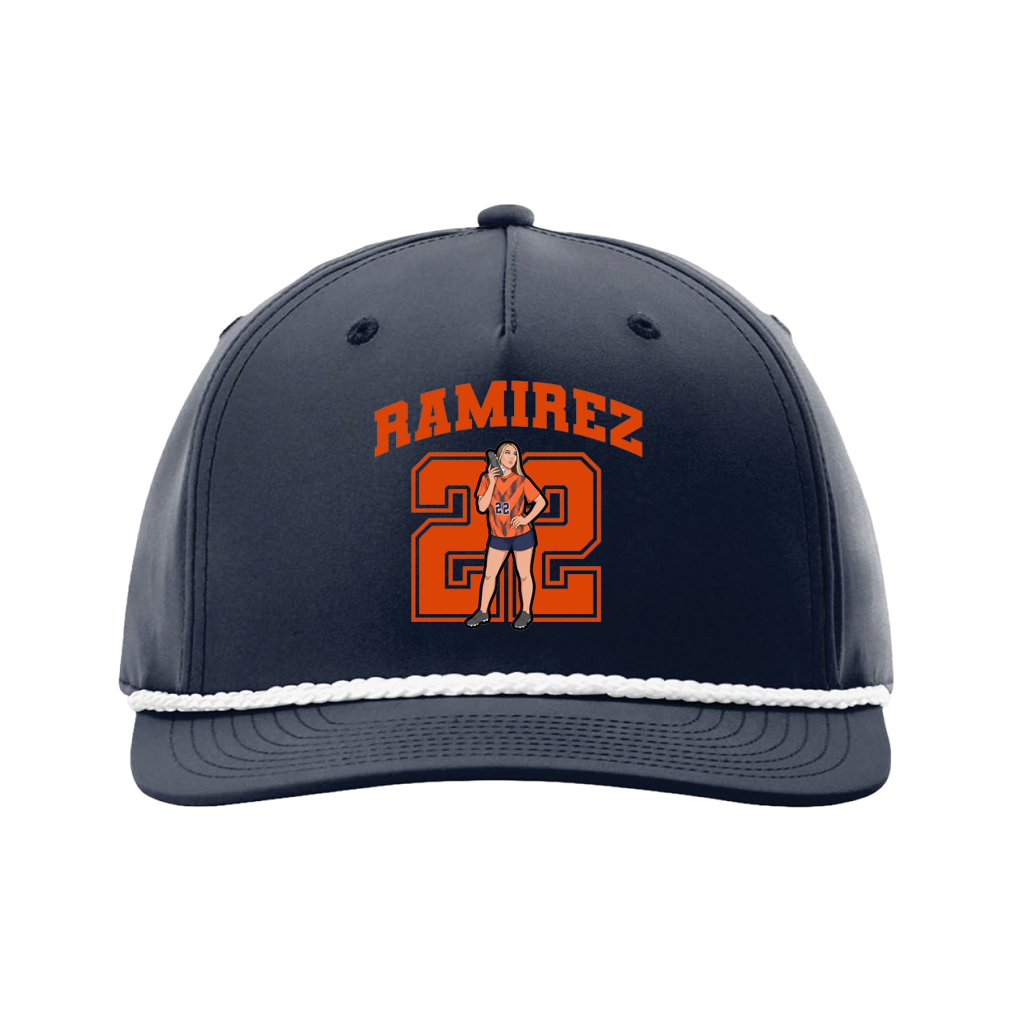 Five-Panel Classic Rope Cap — Number in Navy
