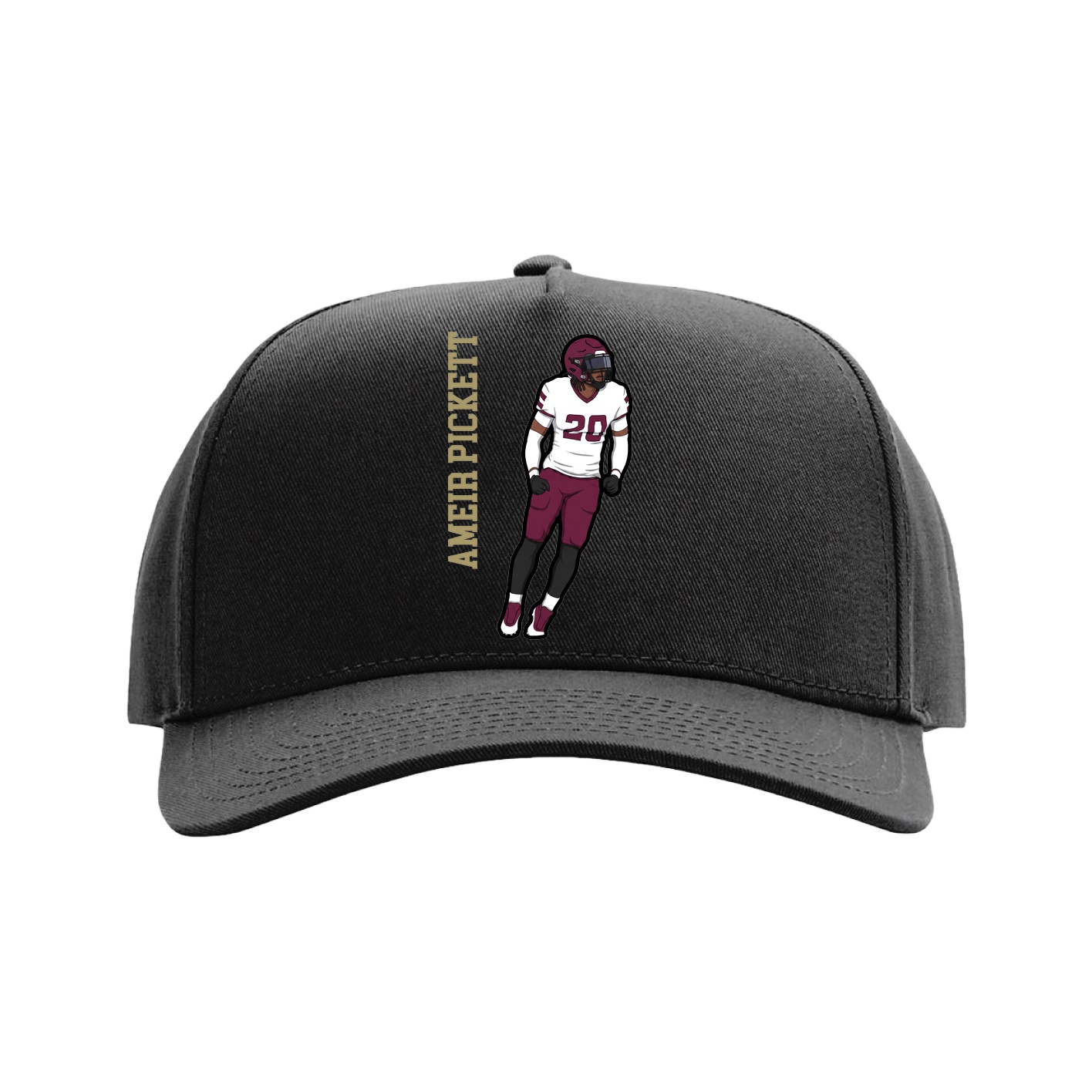 Full Fabric Five-Panel Champ Cap — Name Vertical in Black