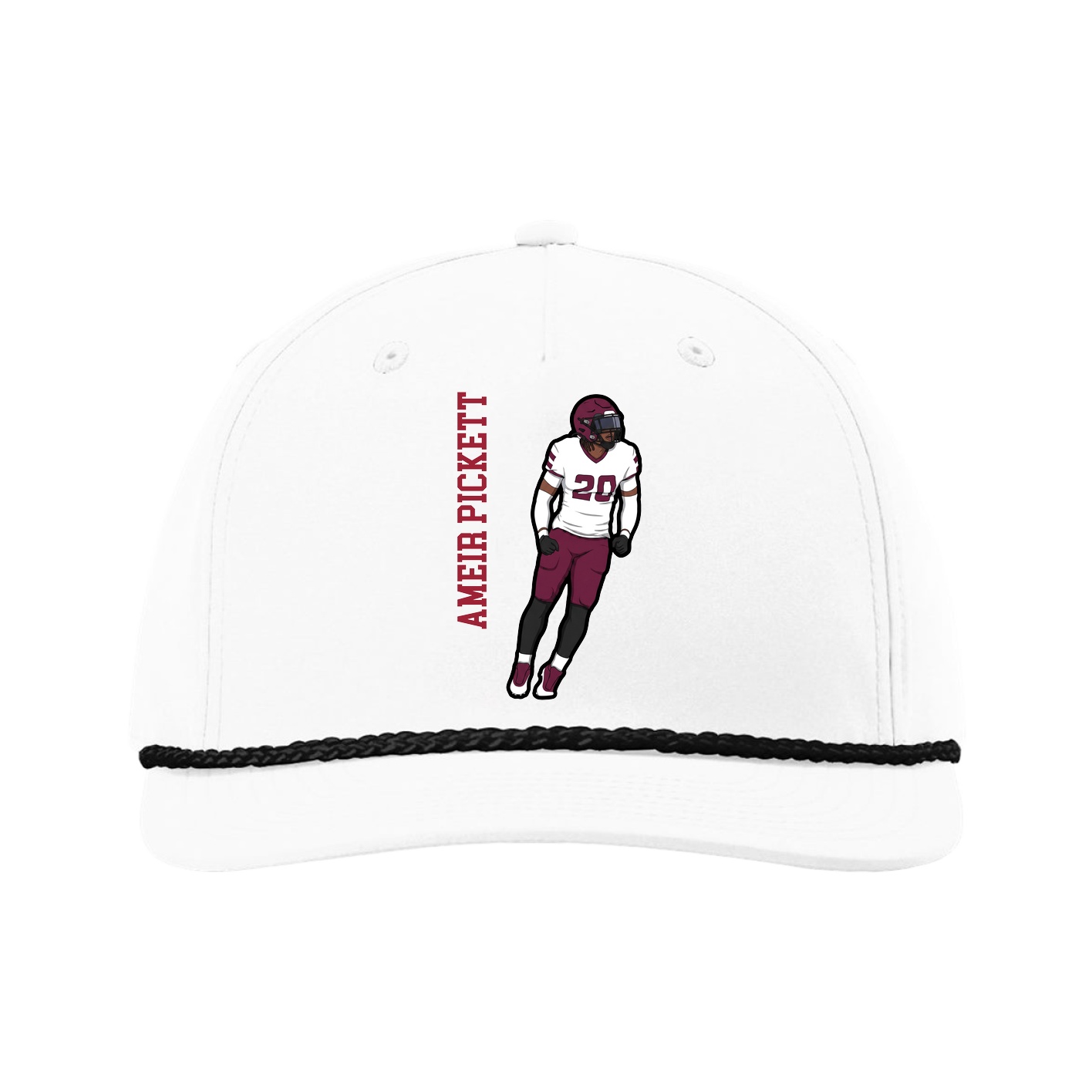 Five-Panel Classic Rope Cap — Name Vertical in White
