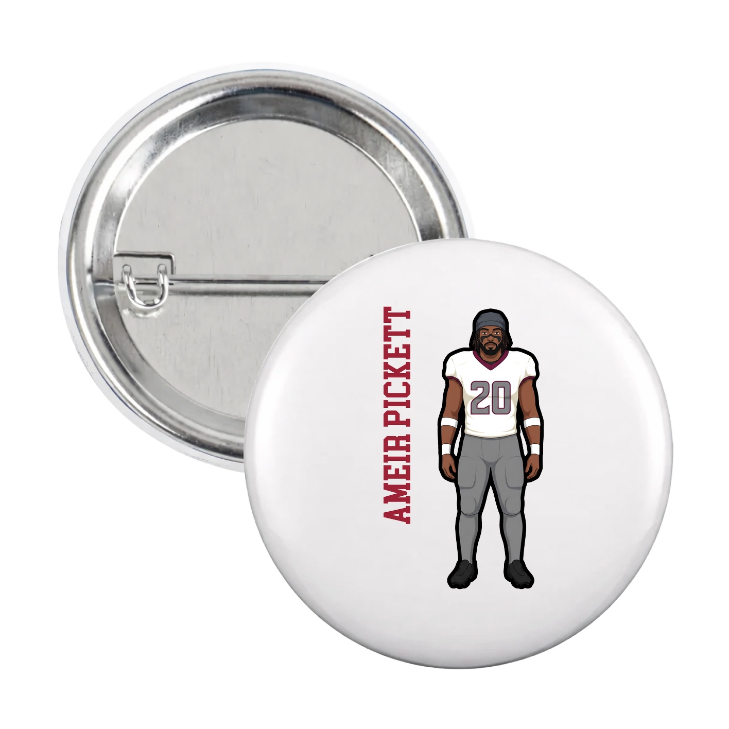 Game Day Button — Name Vertical in White