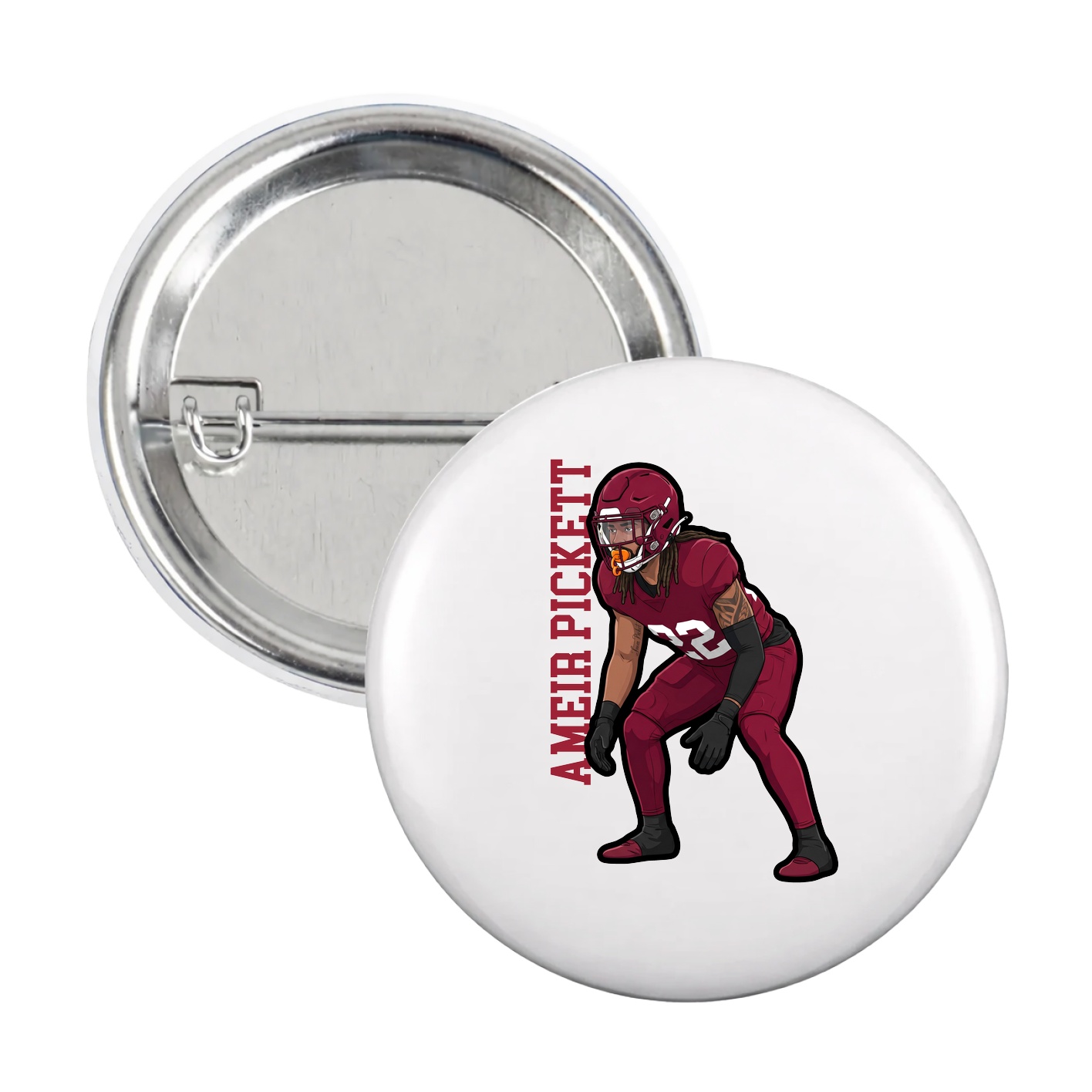 Game Day Button — Name Vertical in White
