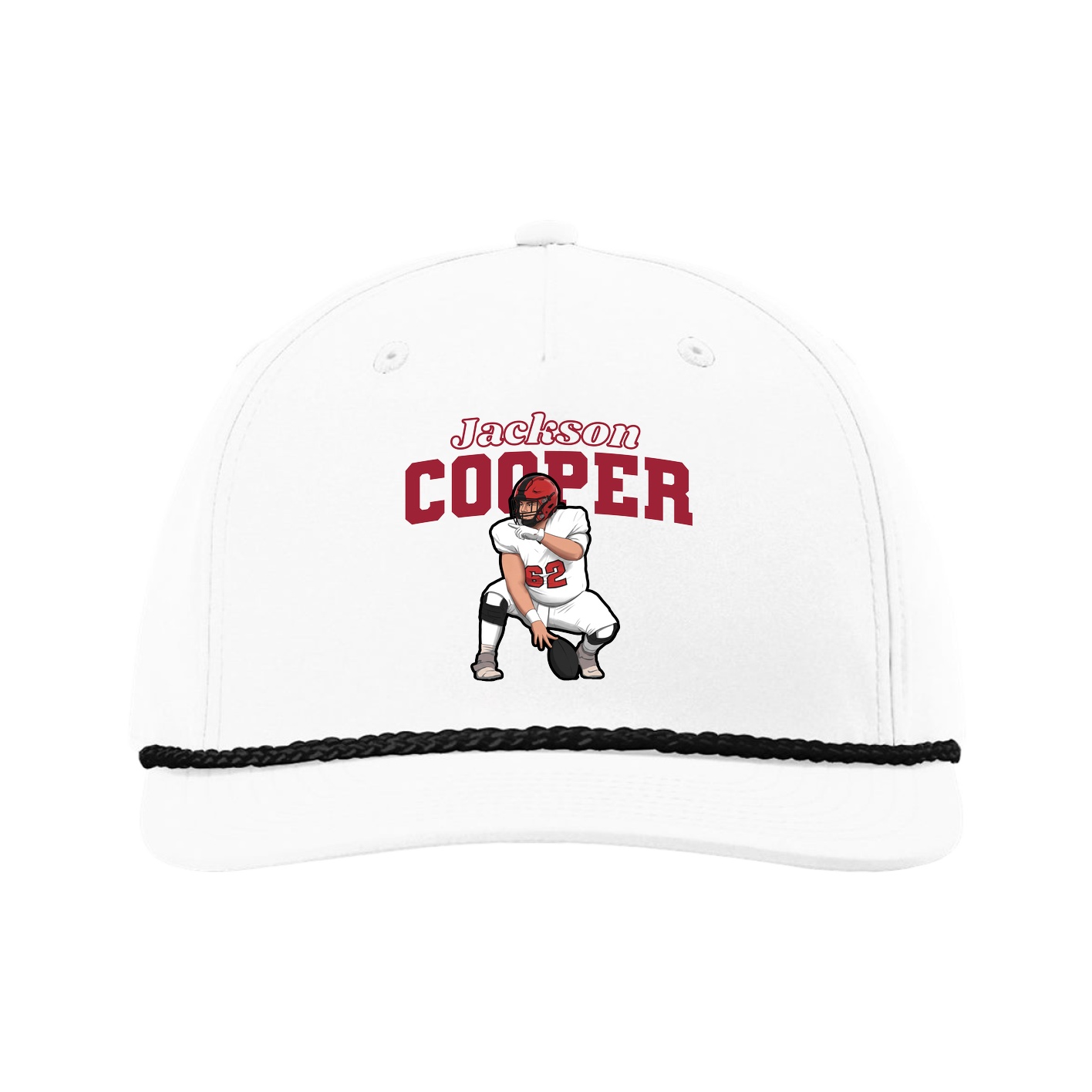 Five-Panel Classic Rope Cap — Name Arch in White